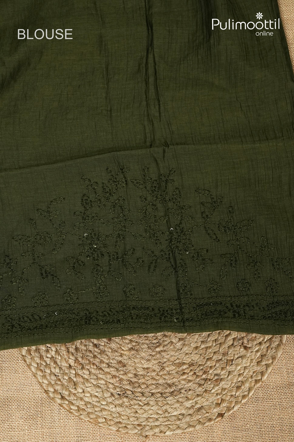 Dark Olive Green Colour Chanderi Chikankari Saree