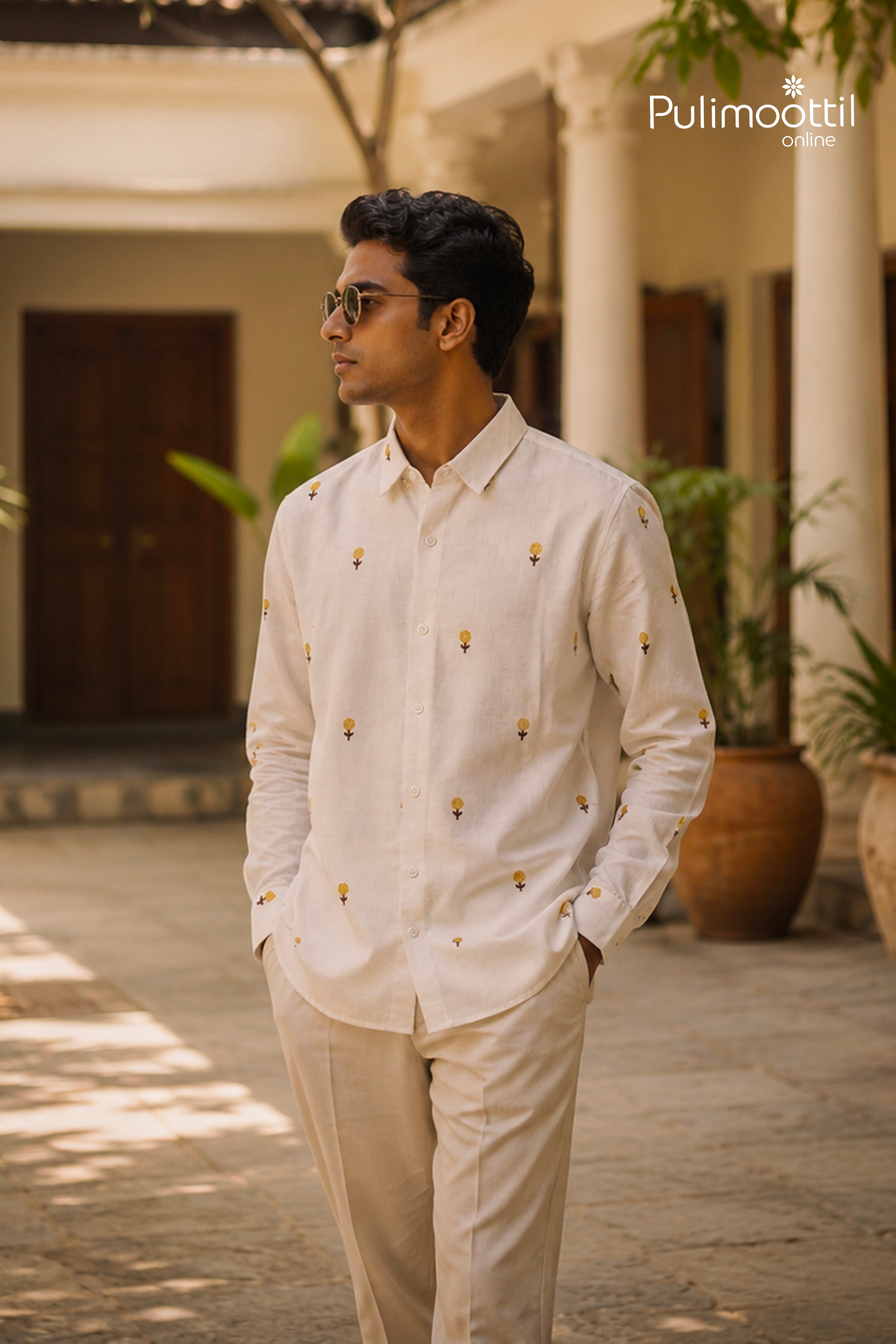 Offwhite Colour Shirt Featuring Floral Embroitery