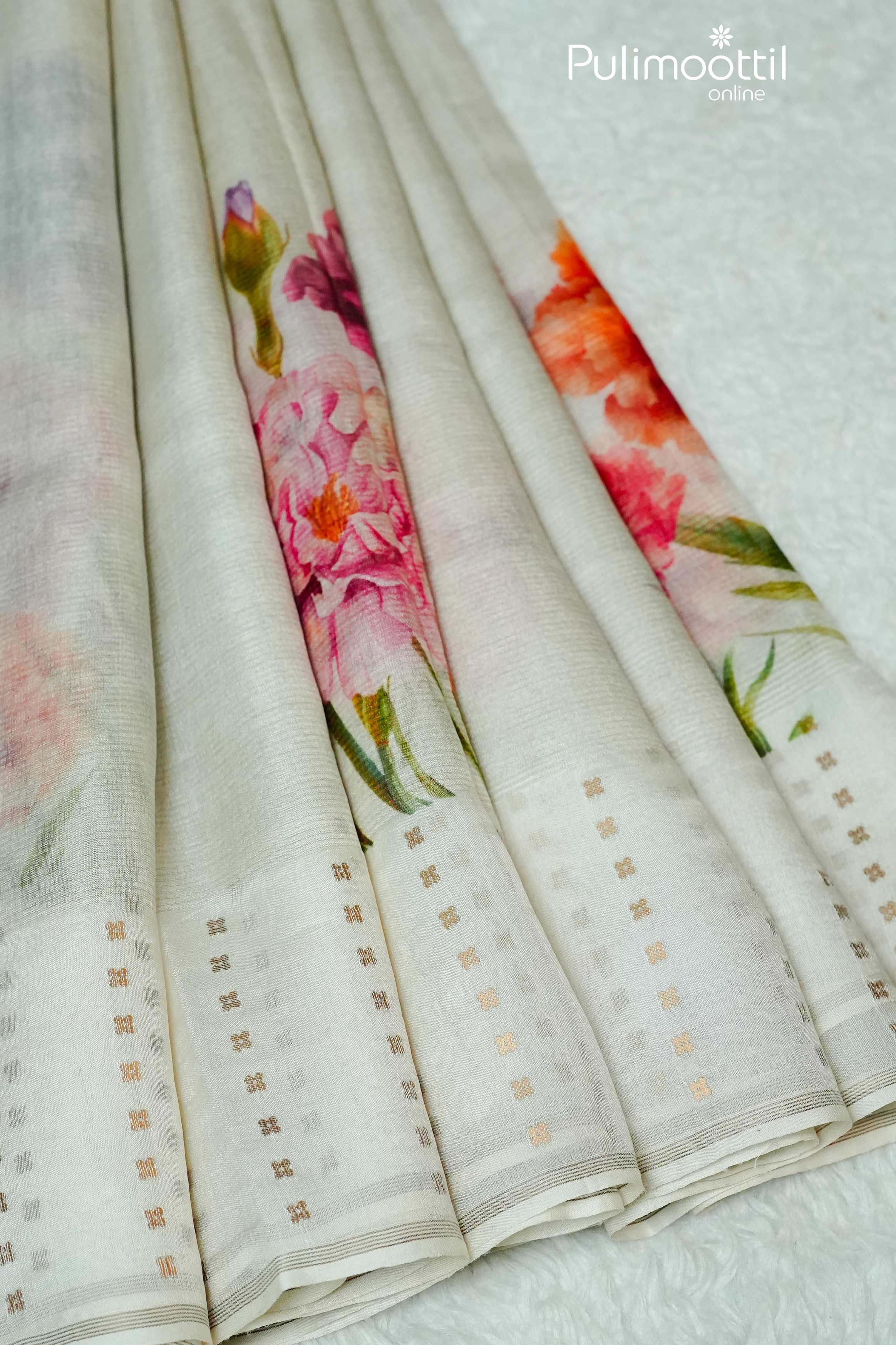 Cream Colour Silky Cotta Silk Saree.