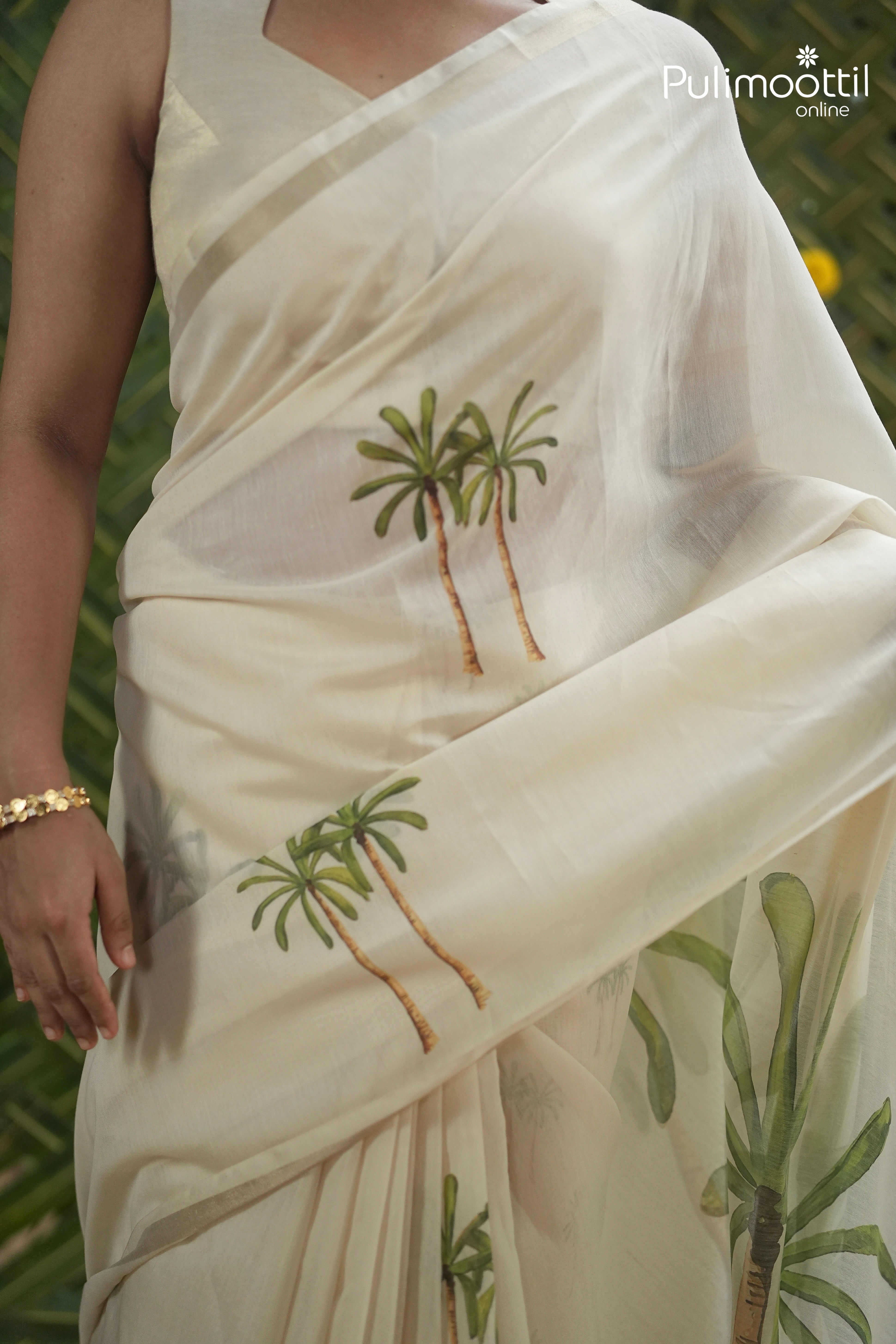 Ivory Colour Semi Chanderi Traditional Saree