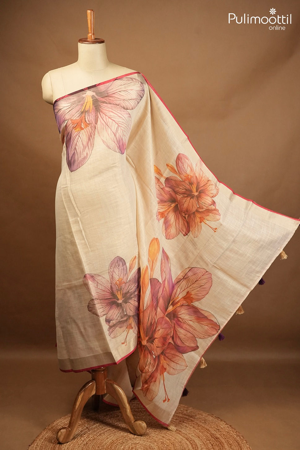 Onam Special Kerala Traditional Semi Lenin Tissue Saree