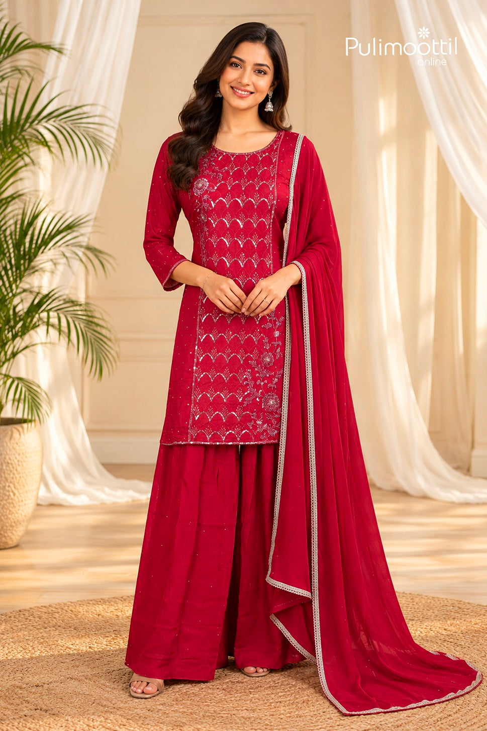 Red Colour Palazzo Set