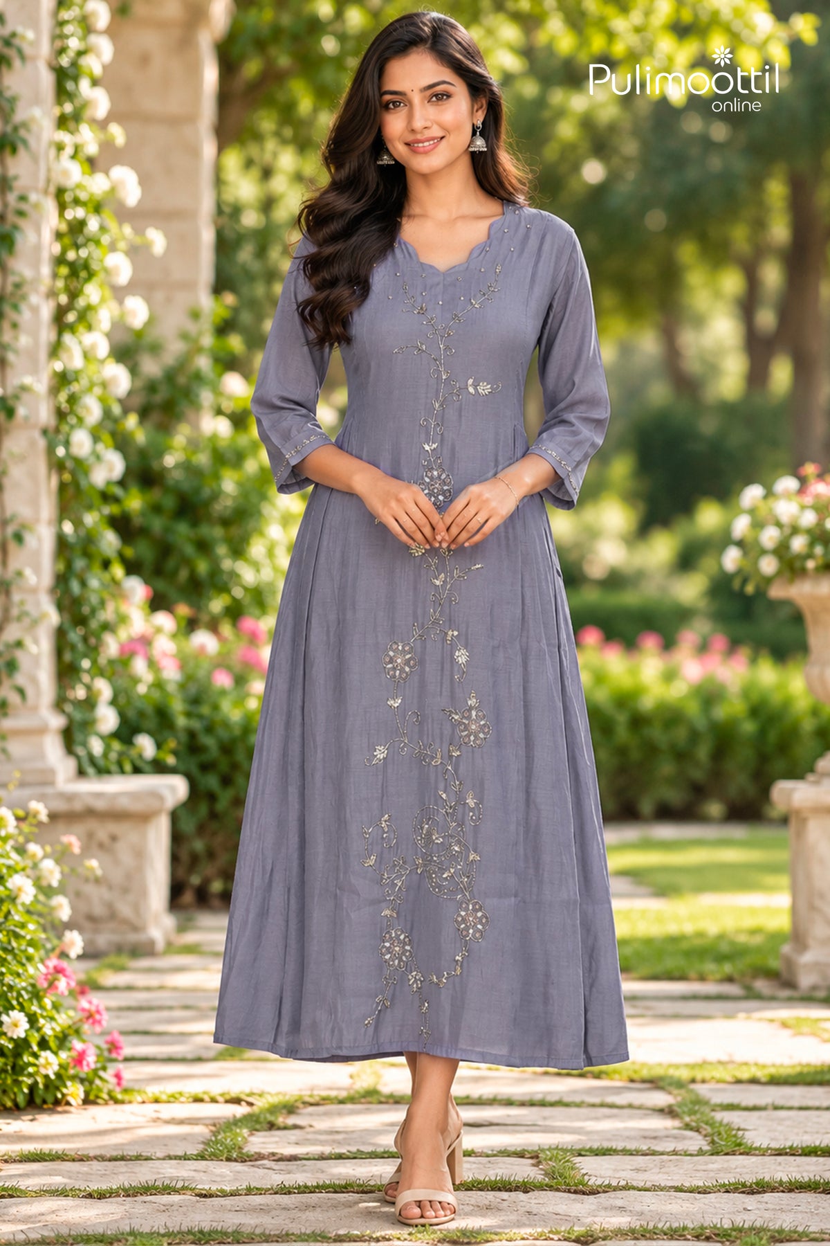 Lavender Colour Chanderi A-Line Kurti