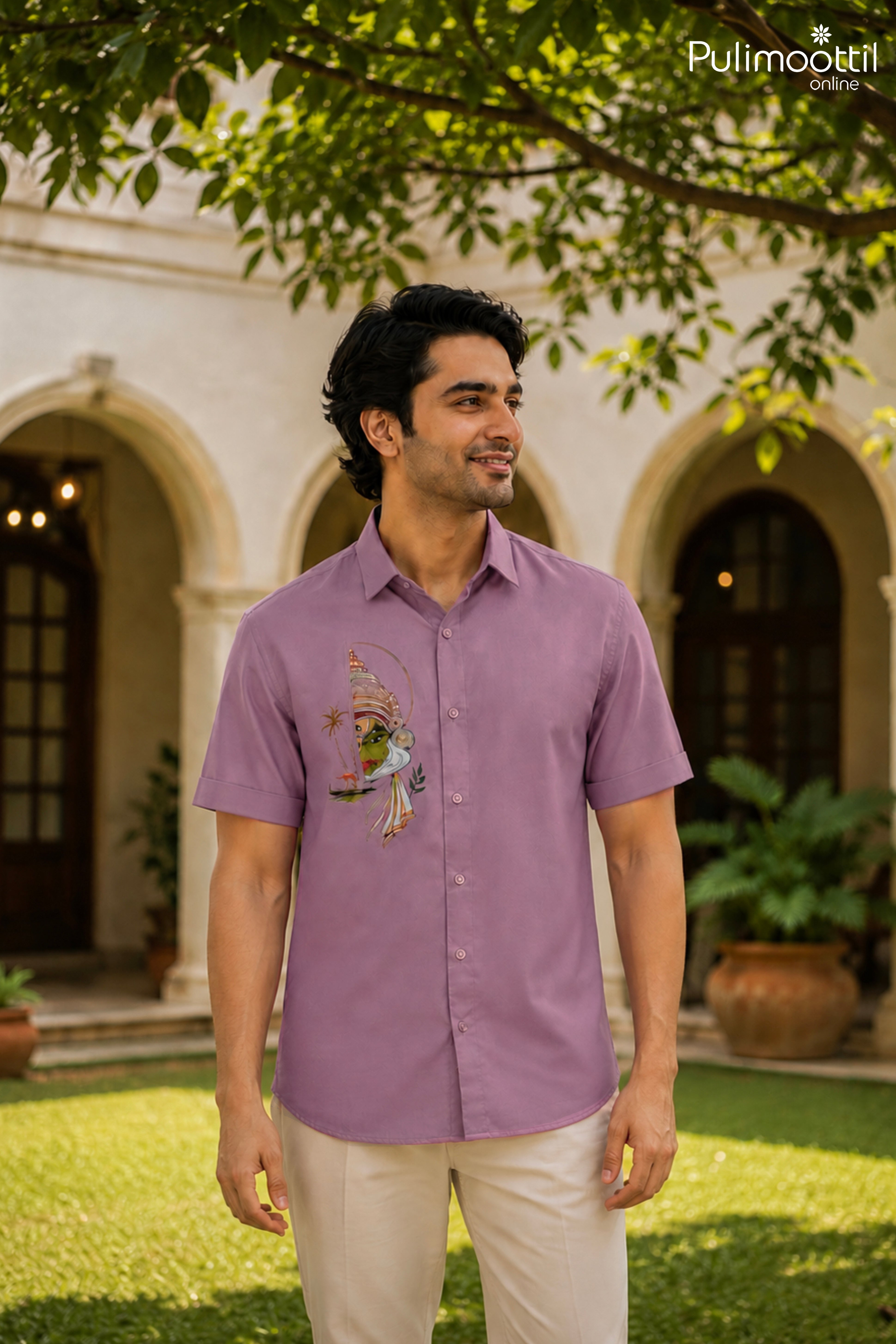 Onion Pink Shirt Half Sleeve With Kathakali Face Motif