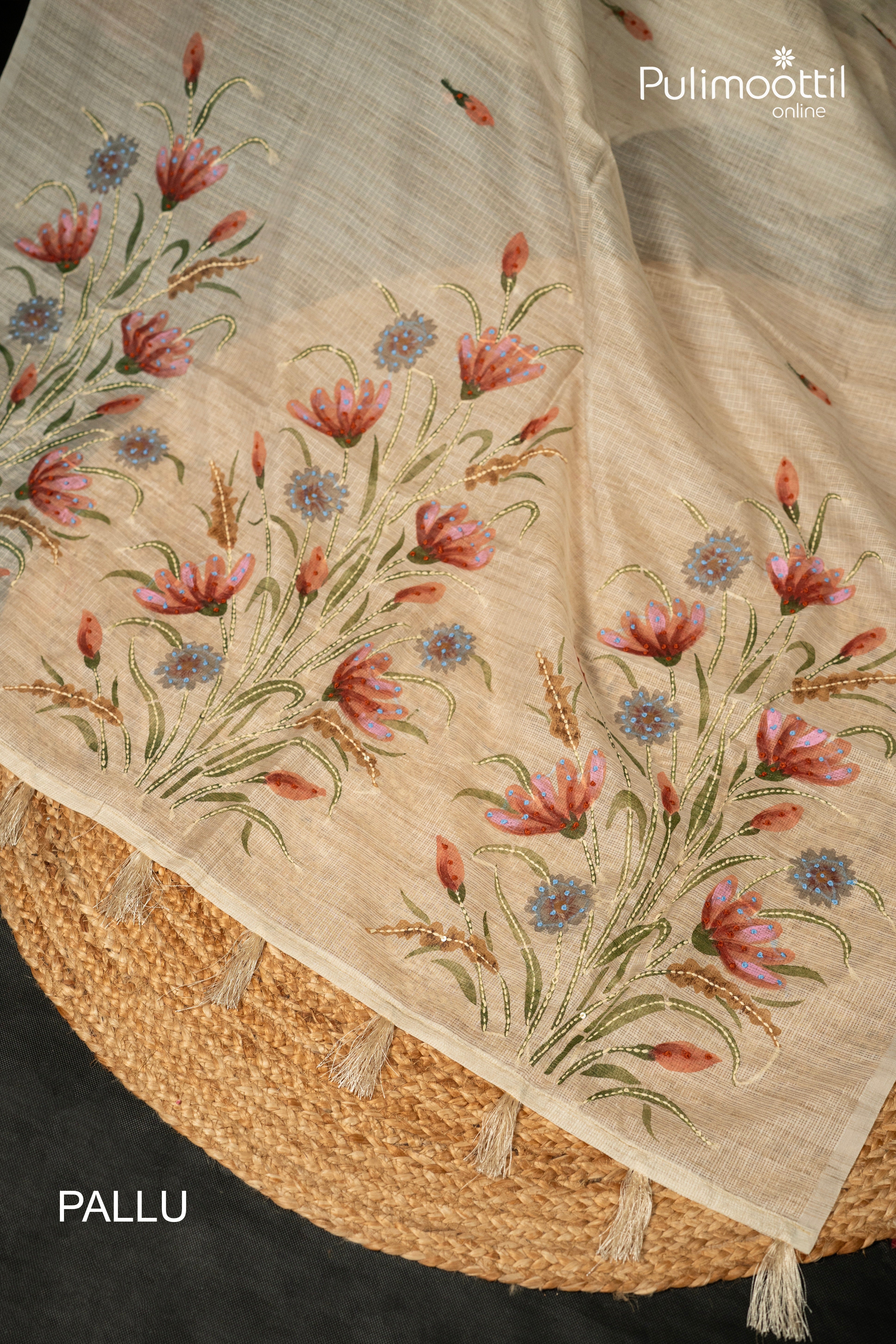 Ivory Colour Net Cotta Fancy Saree