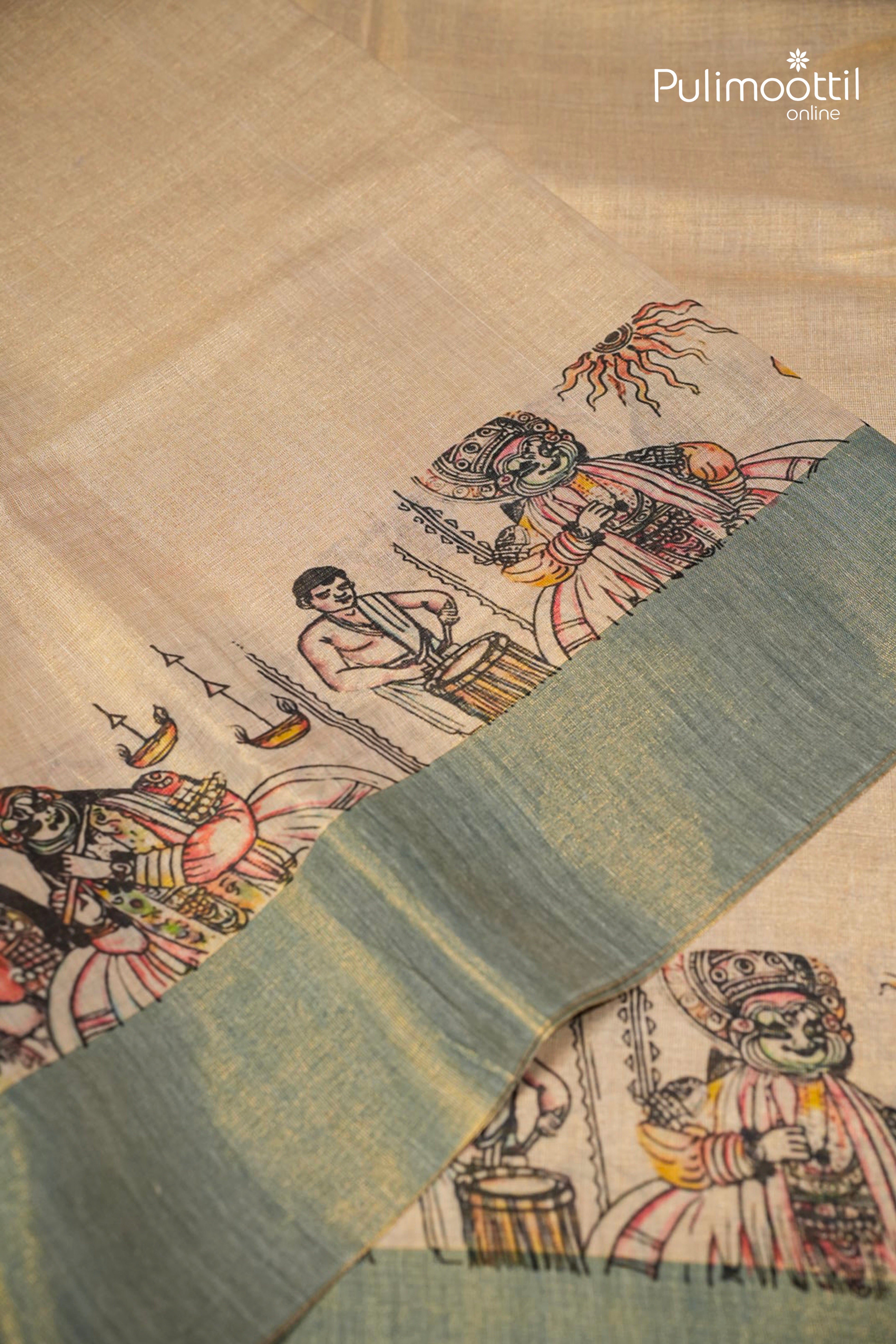 Kerala Traditional Kathakali Golden Tissue Set Saree
