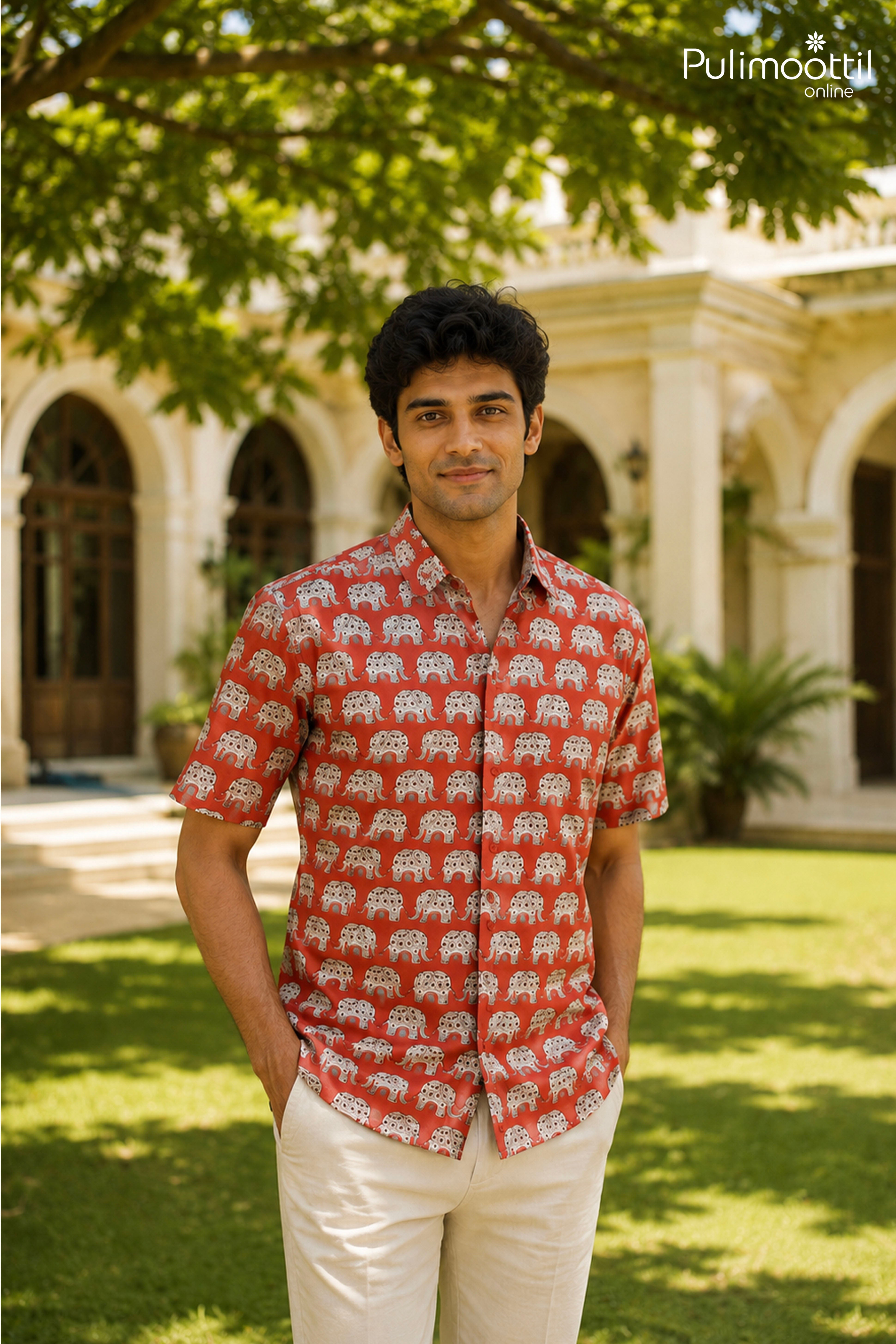 Terracotta Red Color Half Sleeve Mens Shirt