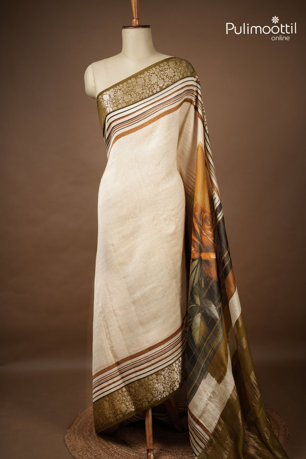 Ivory Colour Chanderi Silk Saree