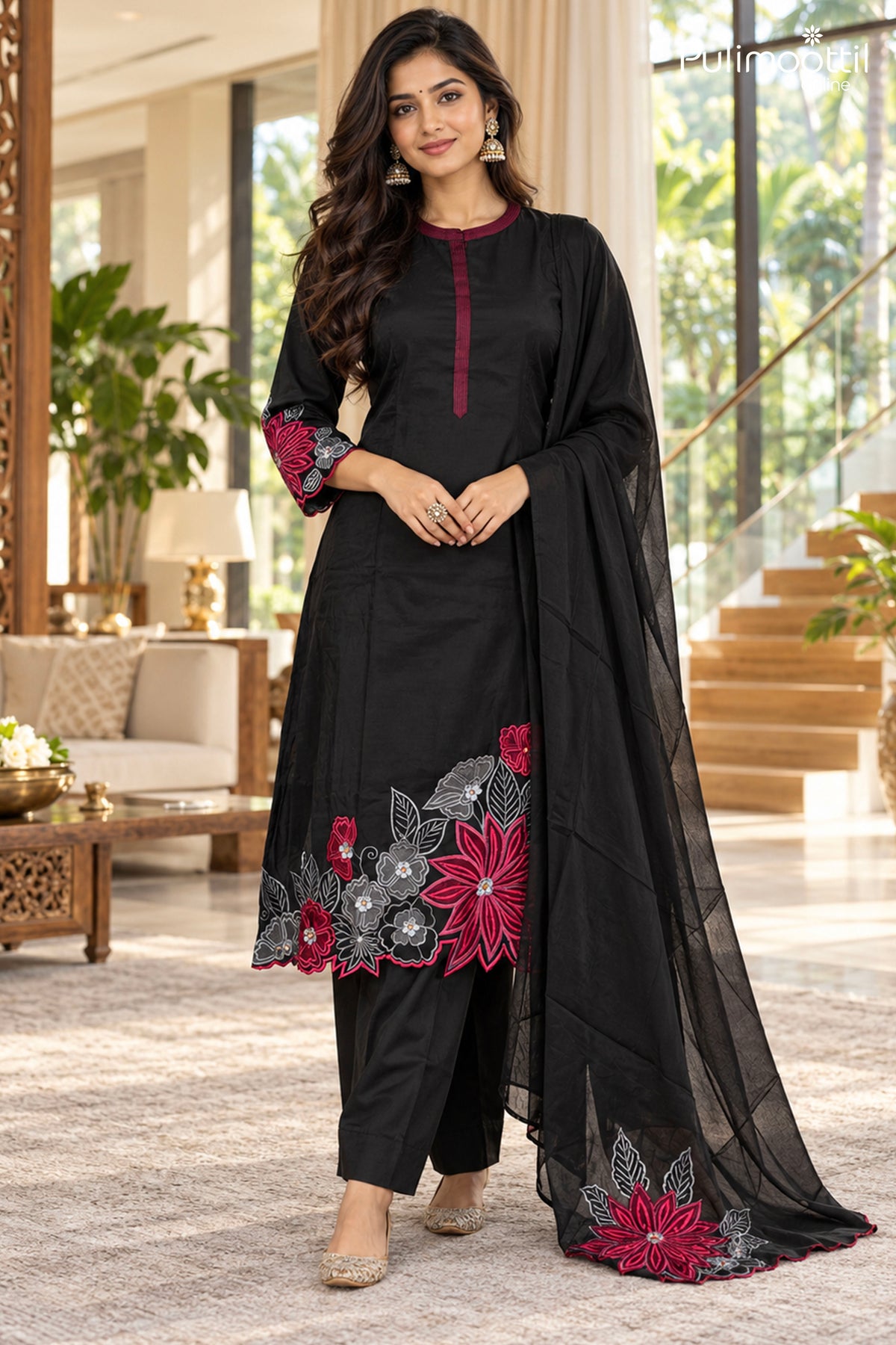 Black Colour Crepe Silk Salwar Set.
