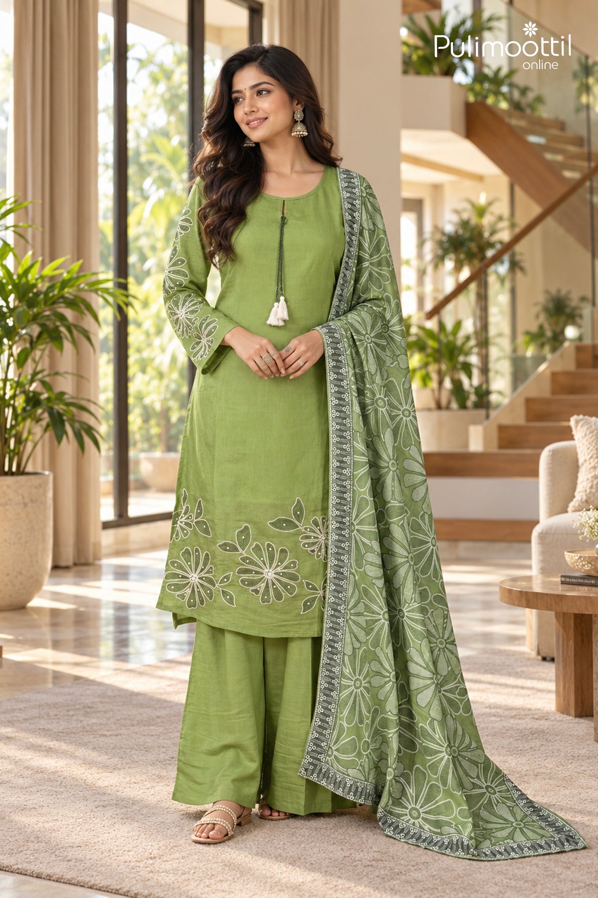 Pistachio Green Colour Chanderi Churidar Set