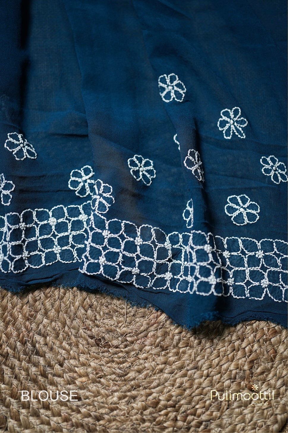 Teal Blue Colour Georgette Chikankari Saree