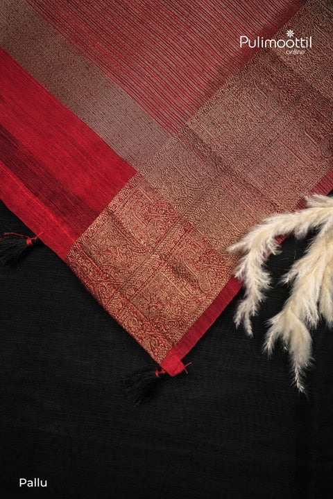 Black Color Semi Jute Red Contrast Border.