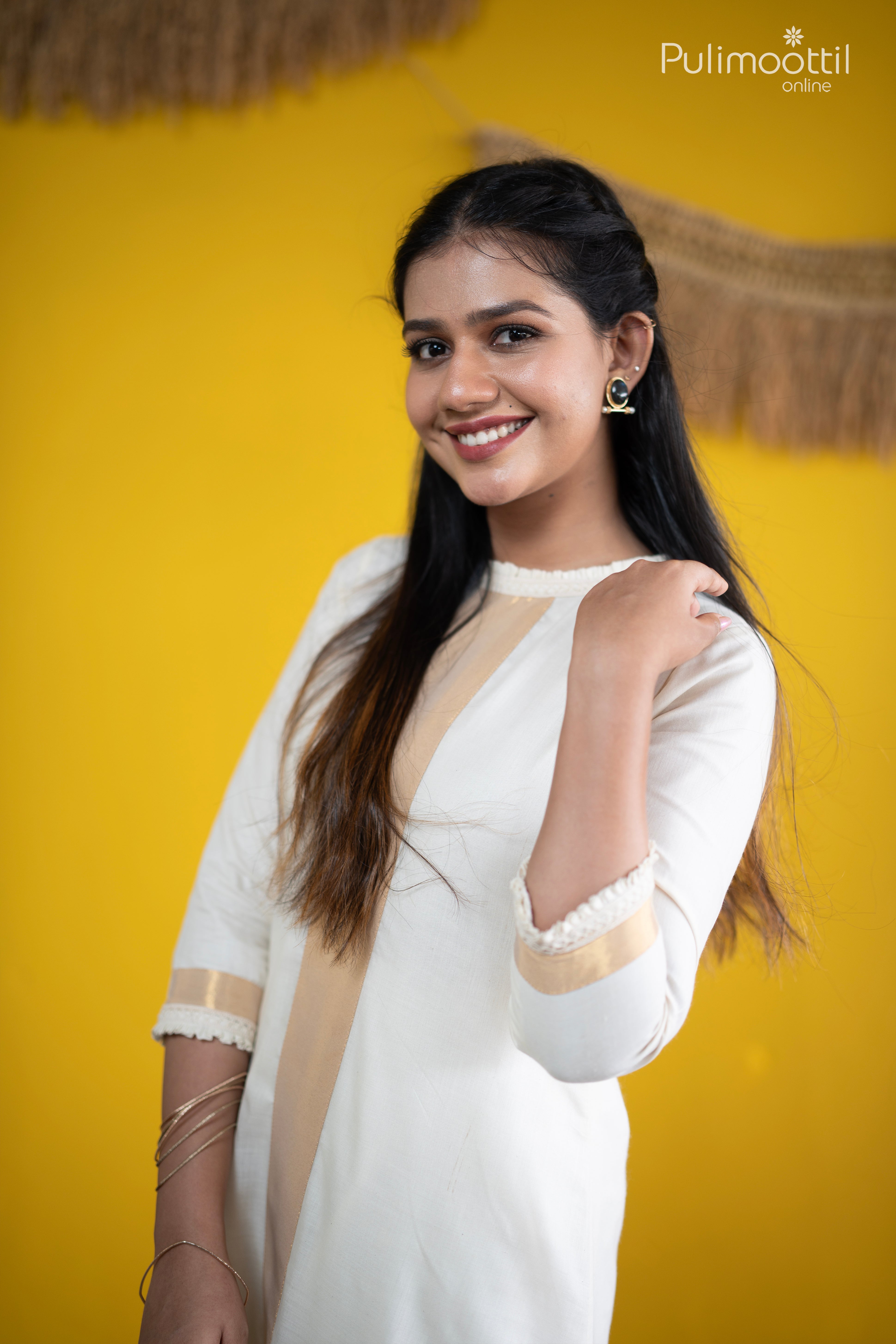 Off White Cotton A Line Kurthi Set