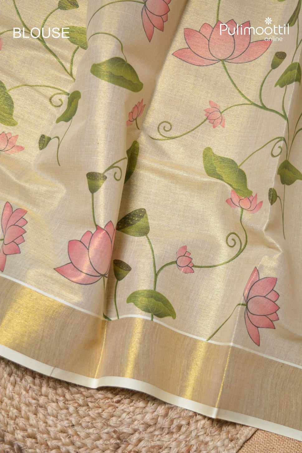 Kerala Traditional Golden Tissue Lotus Printed Set Saree