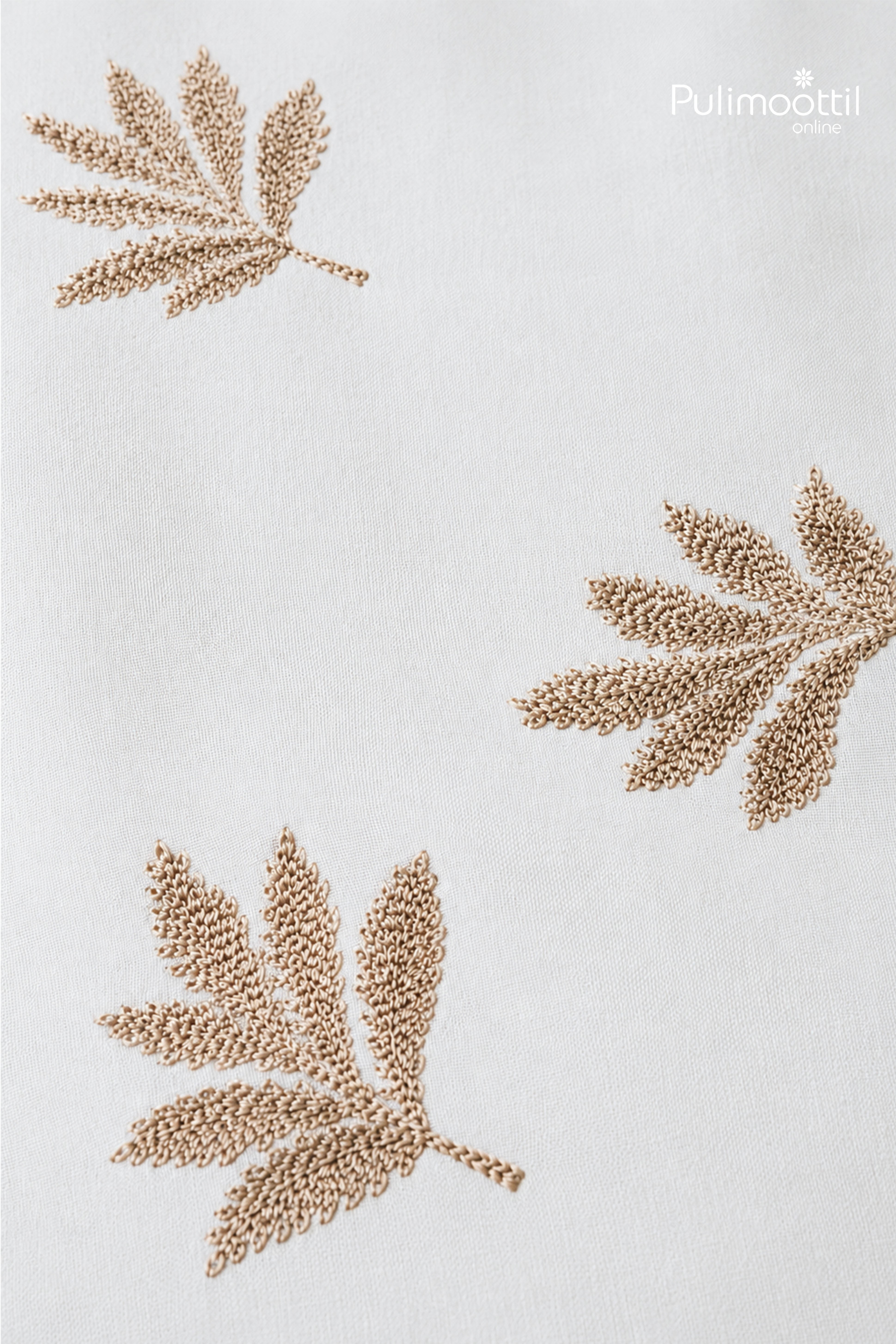 White Color Half Sleeve Mens Shirt With Embroidered Leaf Motif