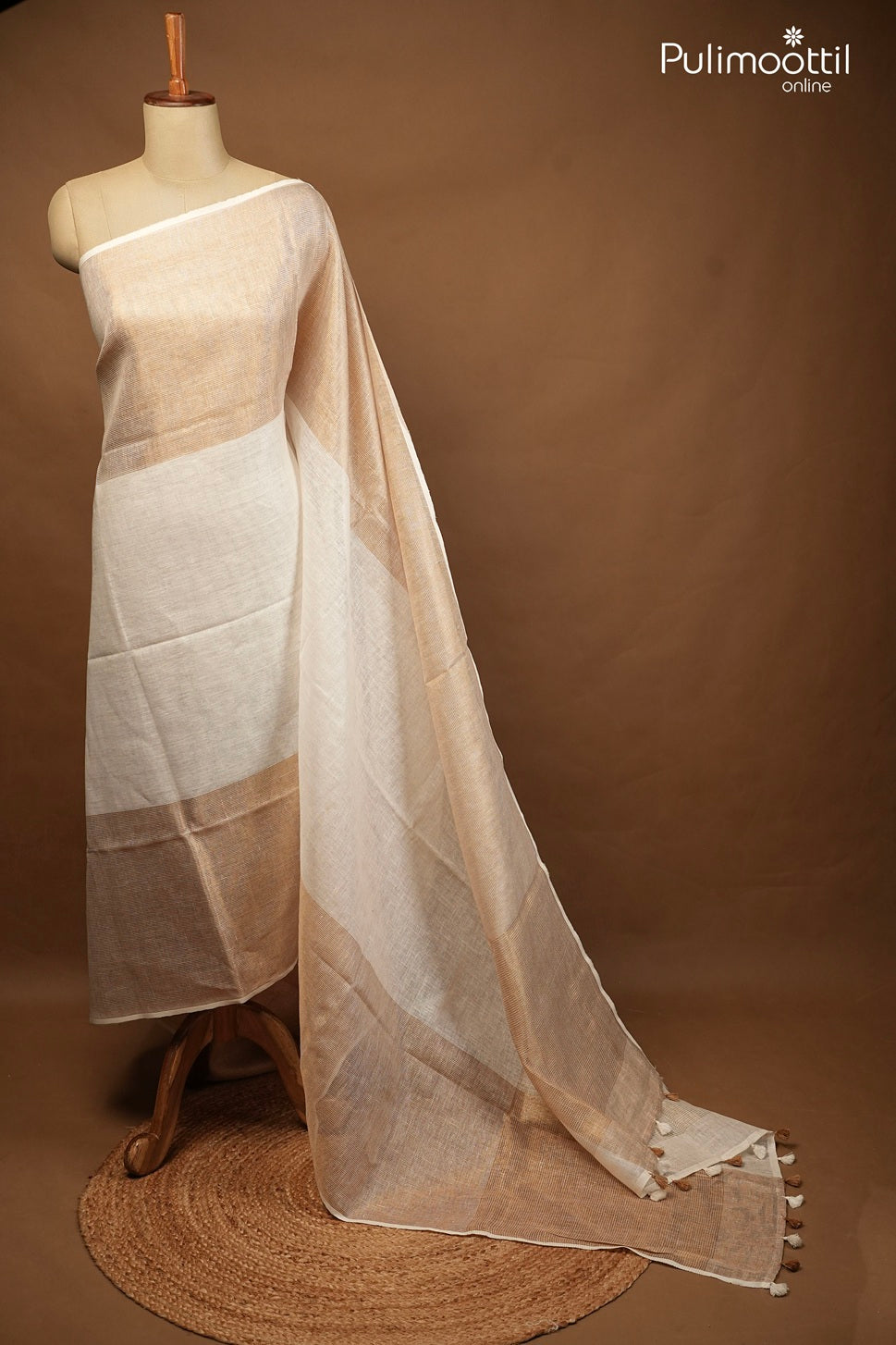 Onam Special Kerala Traditional White Color Lenin Saree