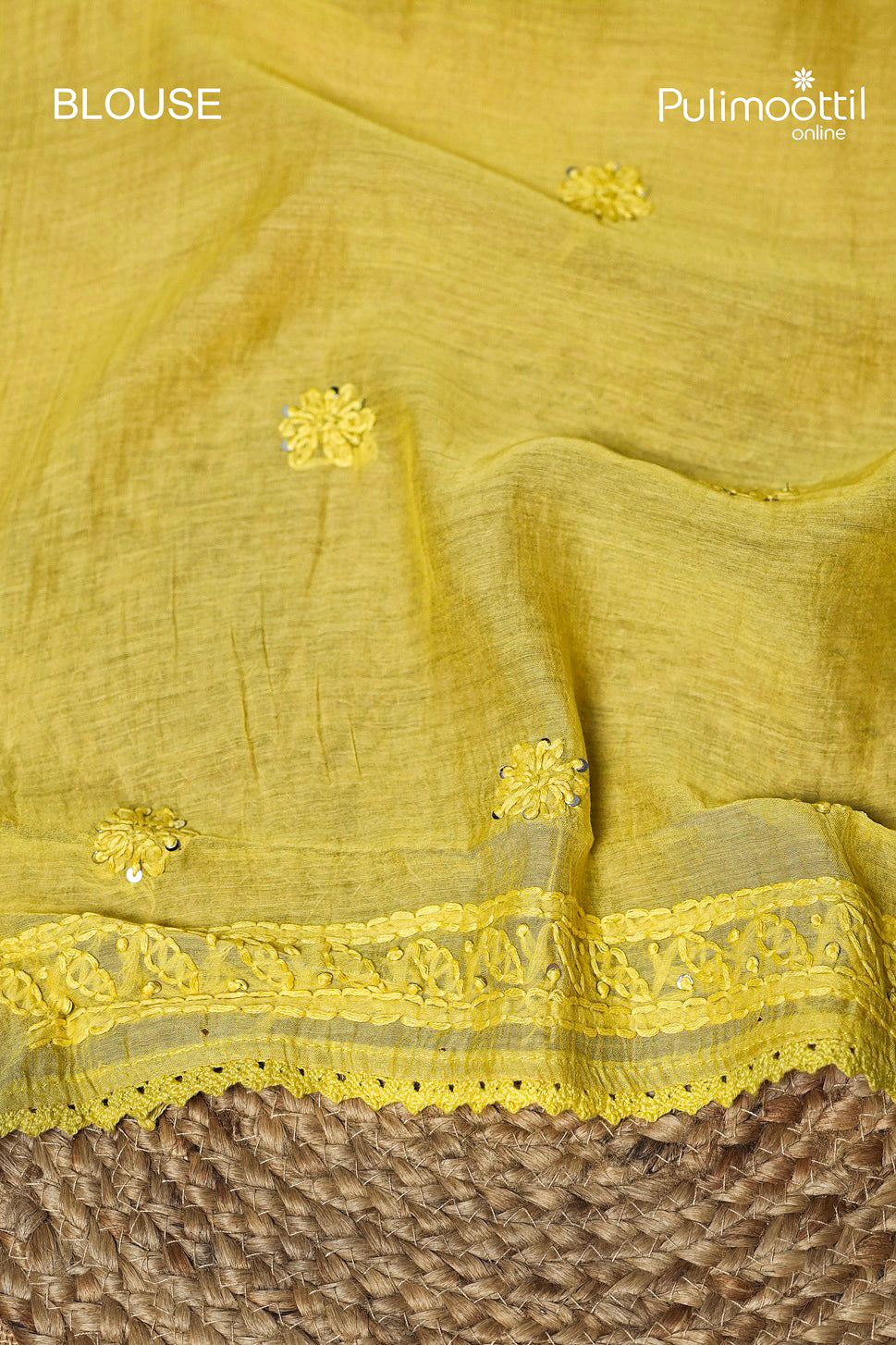 Olive Yellow Colour Chanderi Chikankari Saree