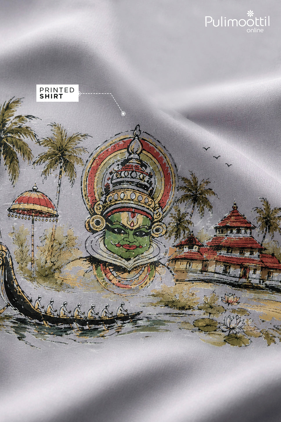 Pearl Grey Colour Shirt Featuring Kathakali Face