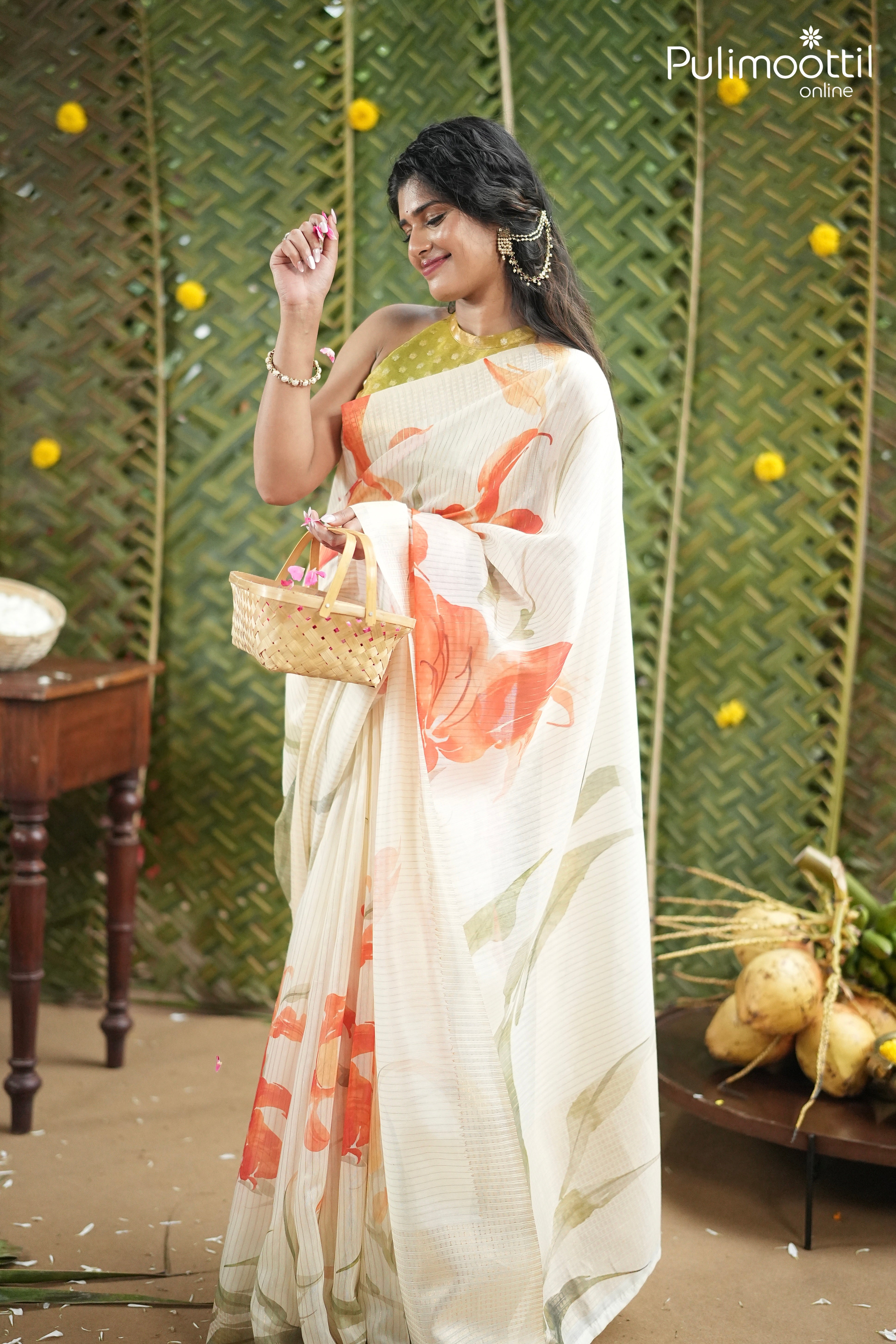 Off White Colour Semi Chanderi Traditional Saree