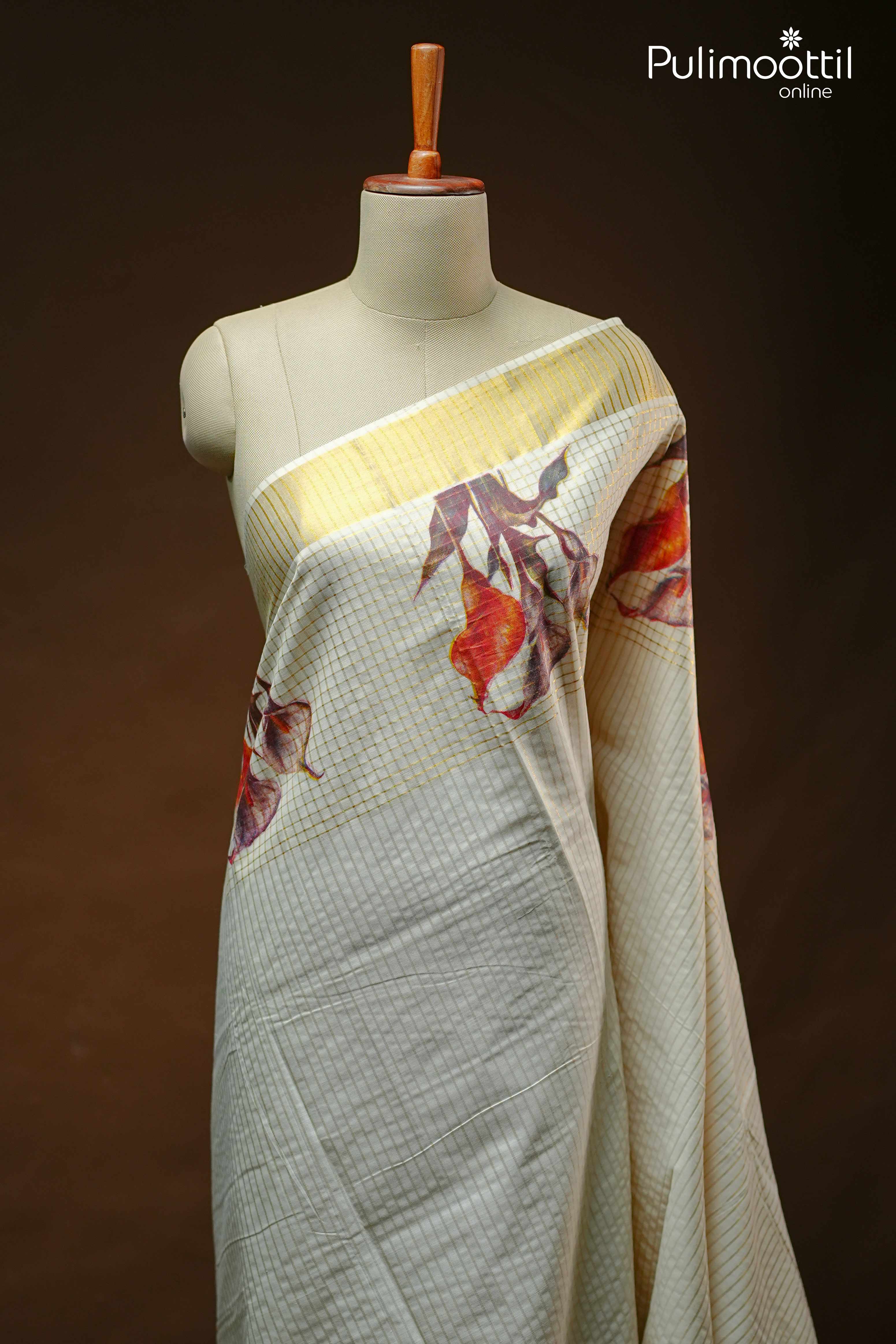 Cream Colour Kerala Set Saree.