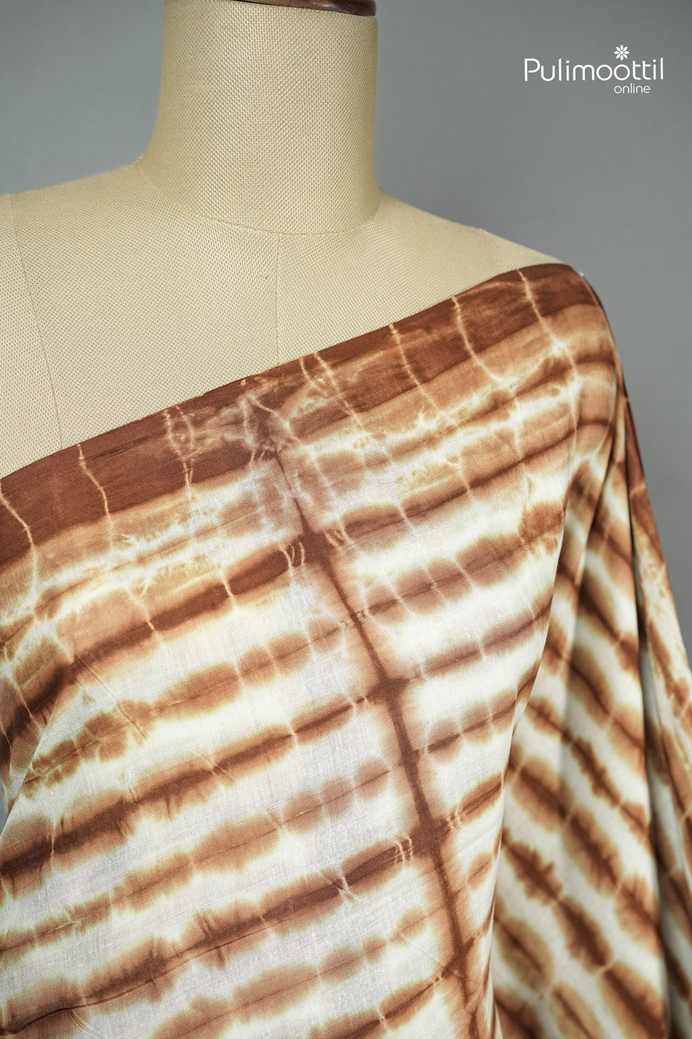 Chocolate Colour Shibori Printed Mul Cotton Saree
