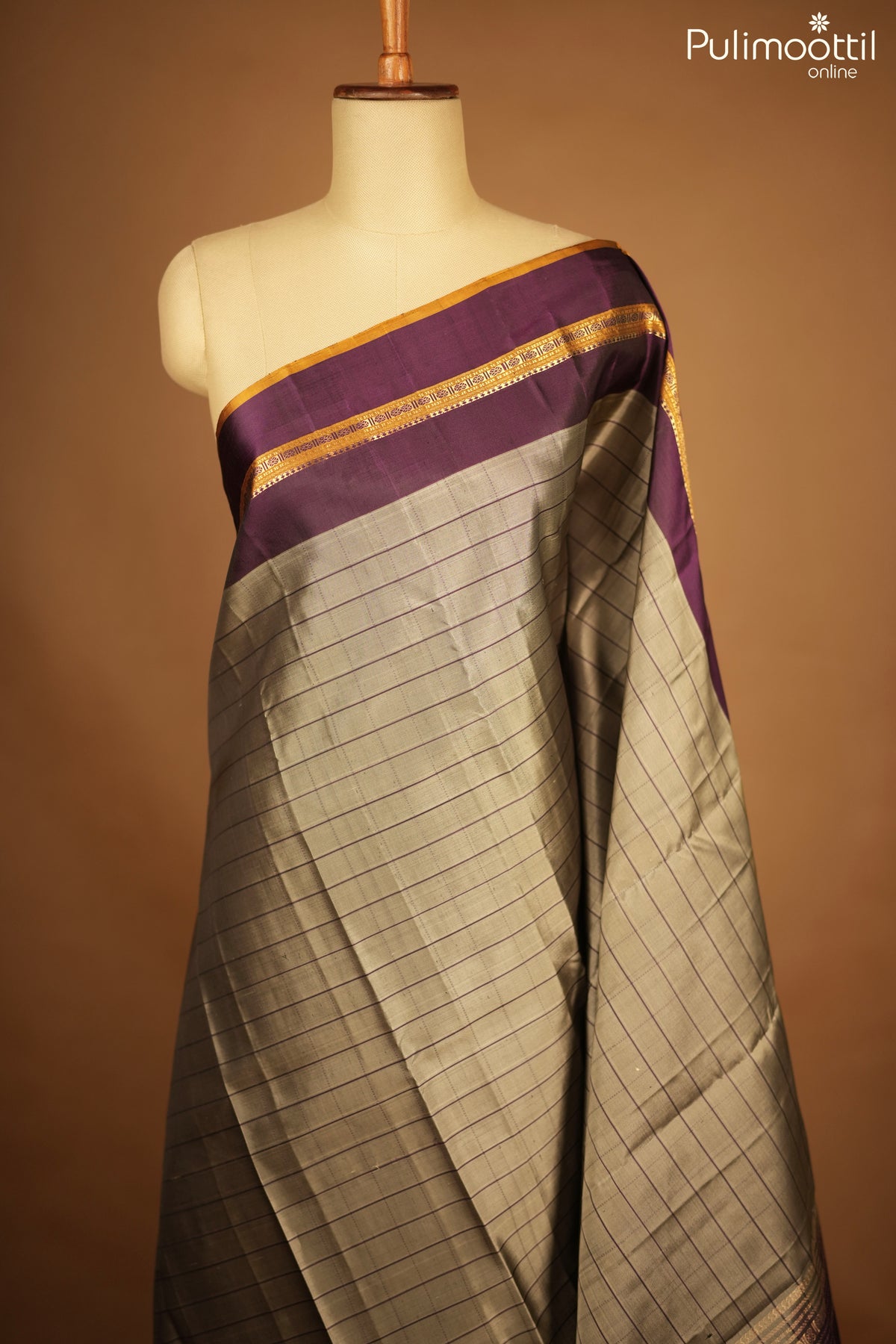 Warm Gray Color Kanchipuram Designer Saree
