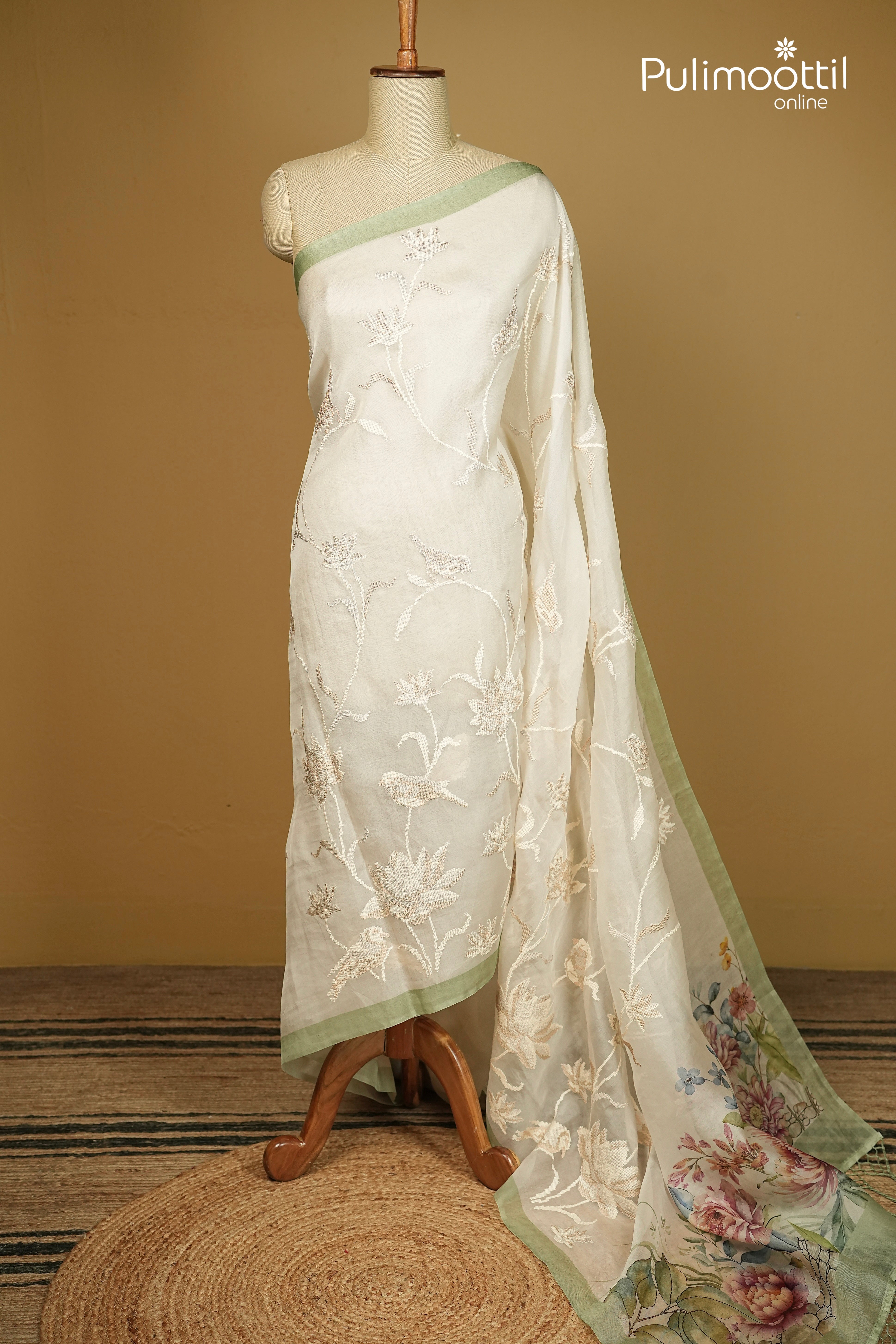 Off White Colour Organza Fancy Saree