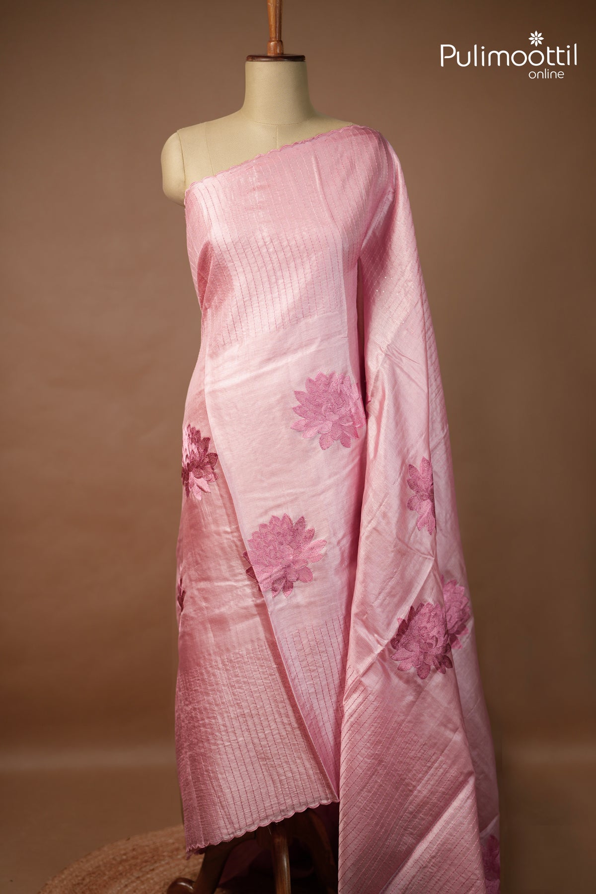 Pastel Pink Colour Tussar Silk Saree