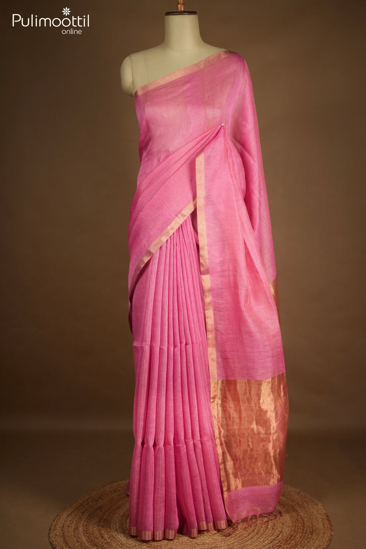 Pink Color Linen Saree