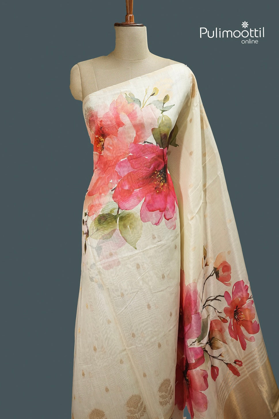 Off White Colour Semi Chanderi Traditional Saree