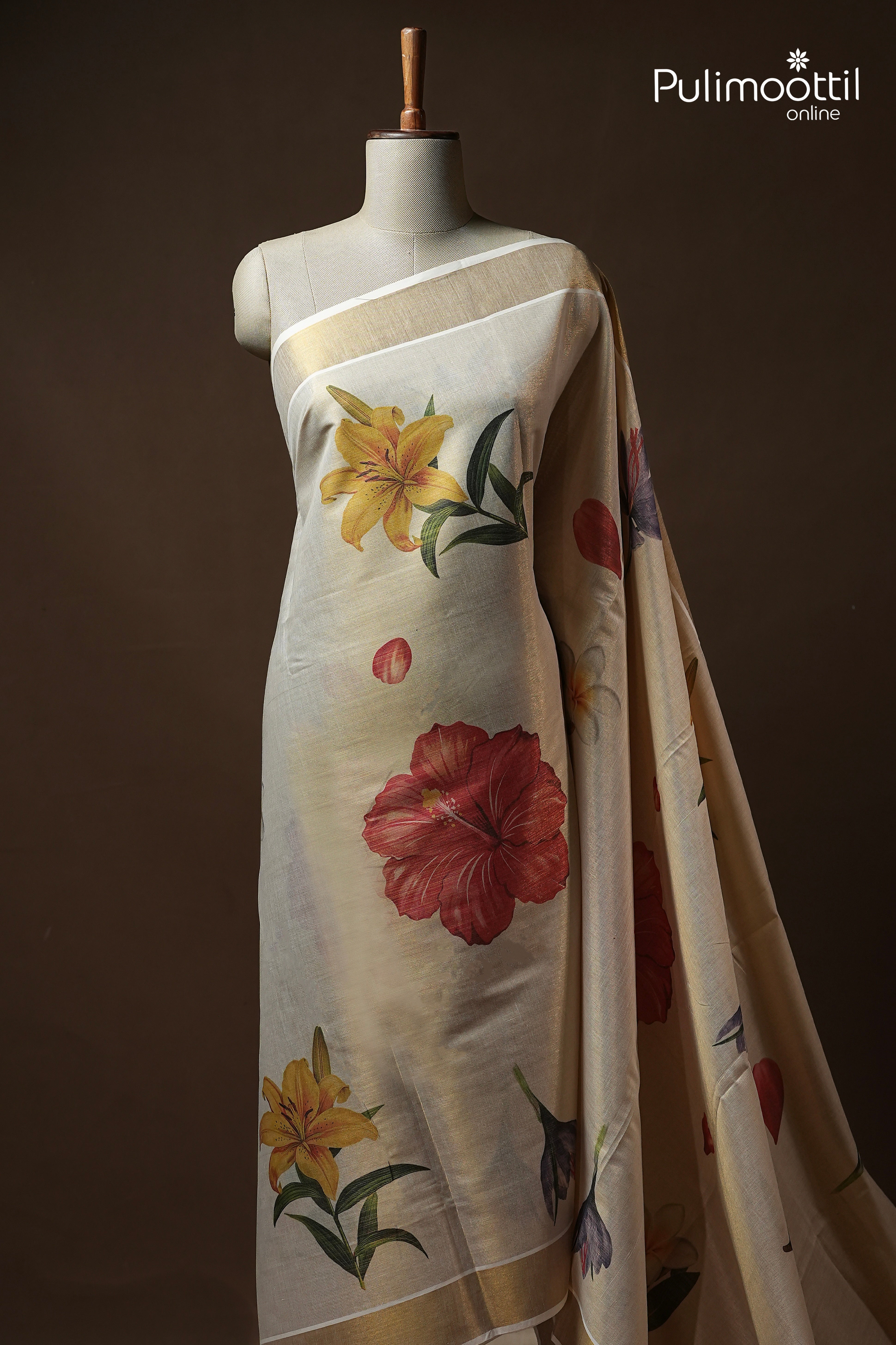 Kerala Traditional Golden Tissue Set Saree