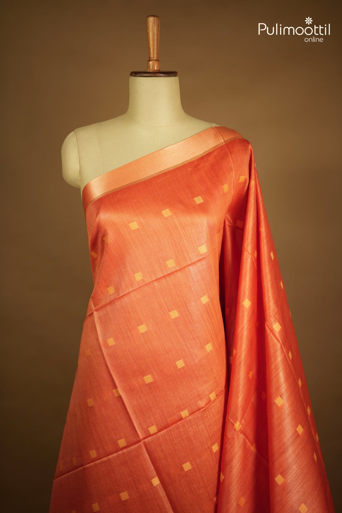 Rust Orange Colour Tussar Silk Saree