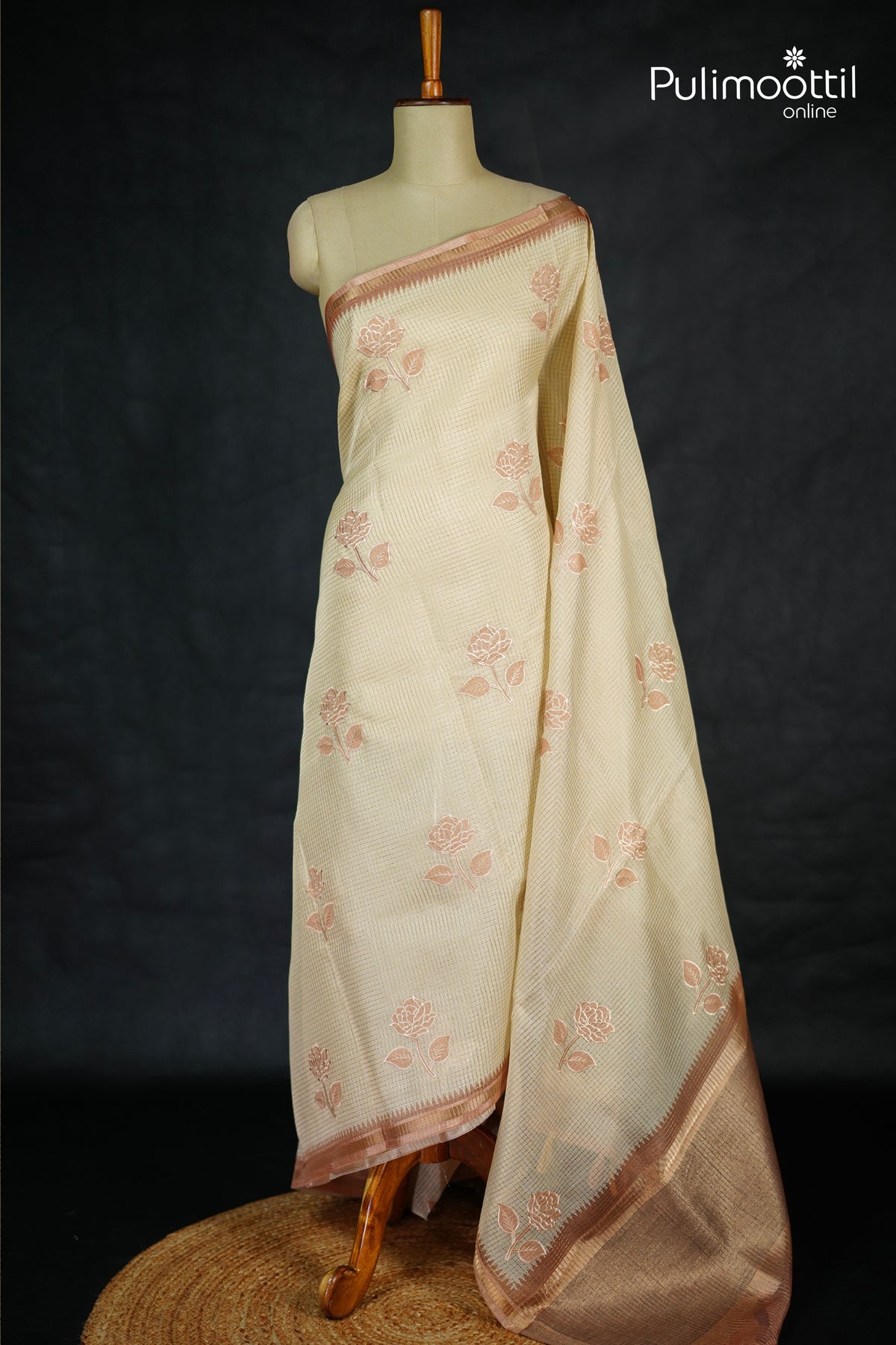 Ivory Colour Net Cotta Saree