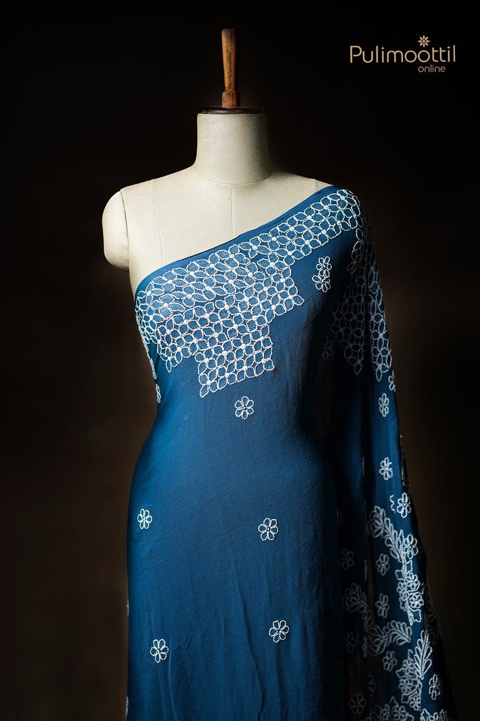 Teal Blue Colour Georgette Chikankari Saree