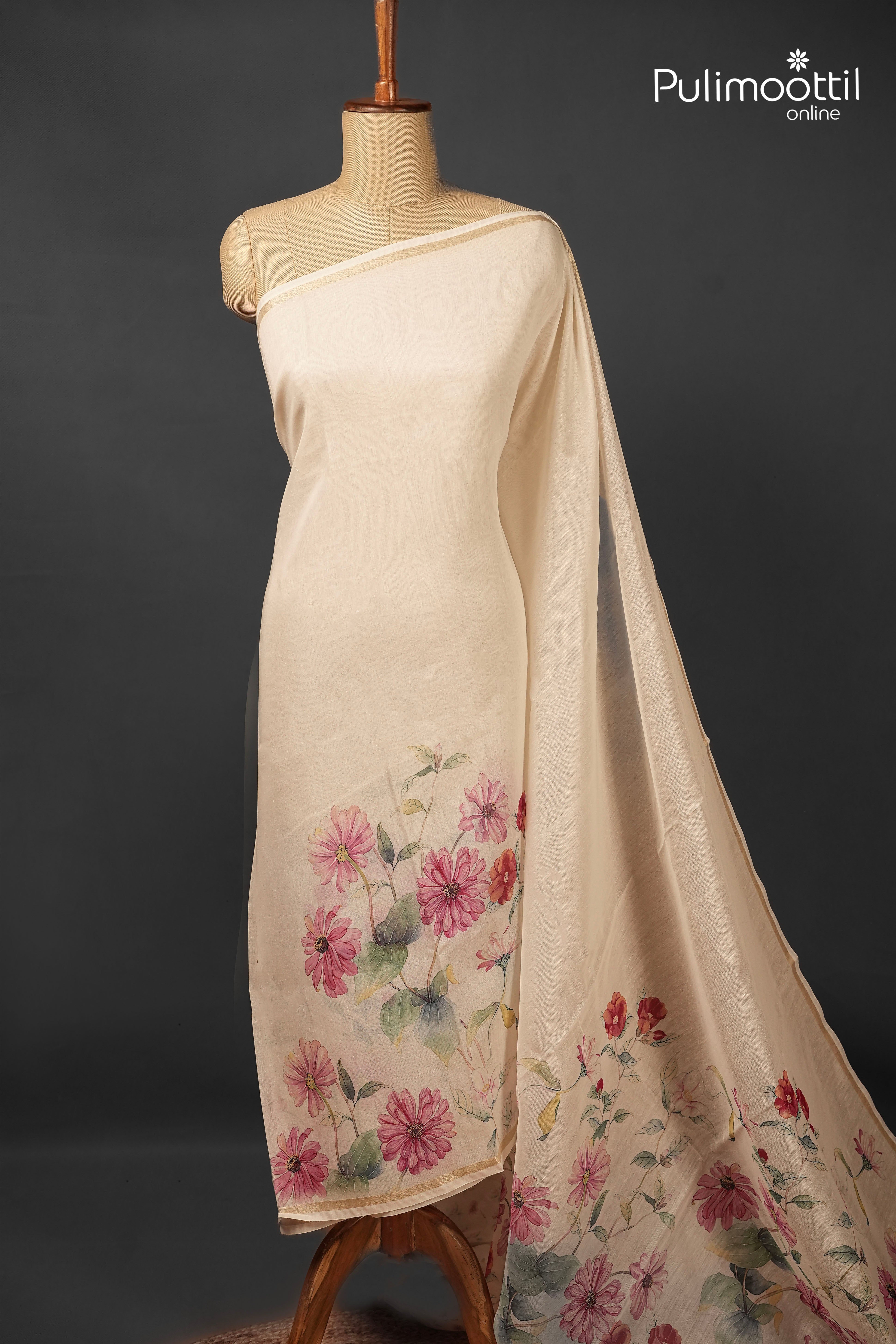 Offwhite Colour Semi Chanderi Traditional Saree