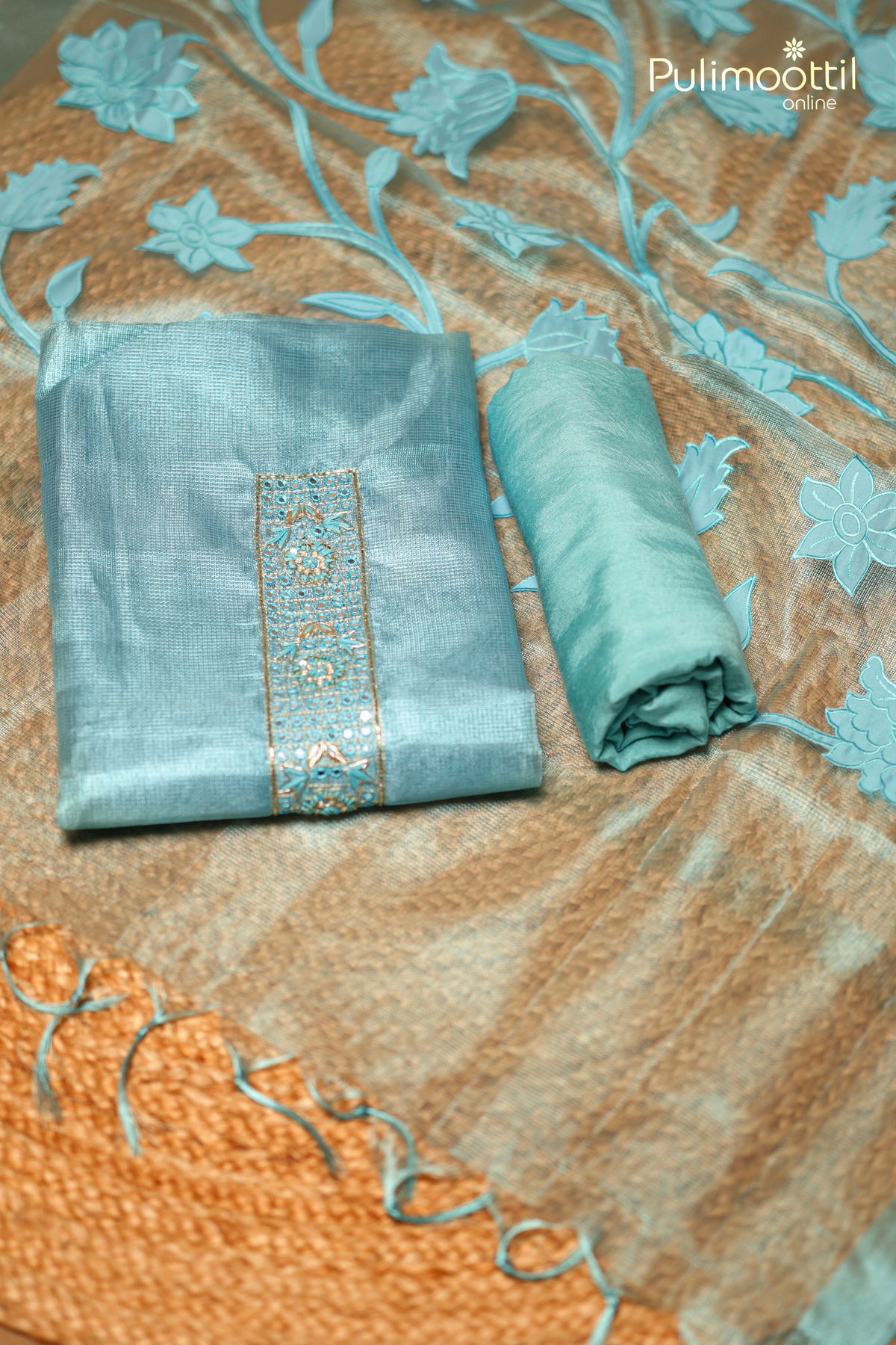 Sky Blue Net Kota Unstitched Salwar Set
