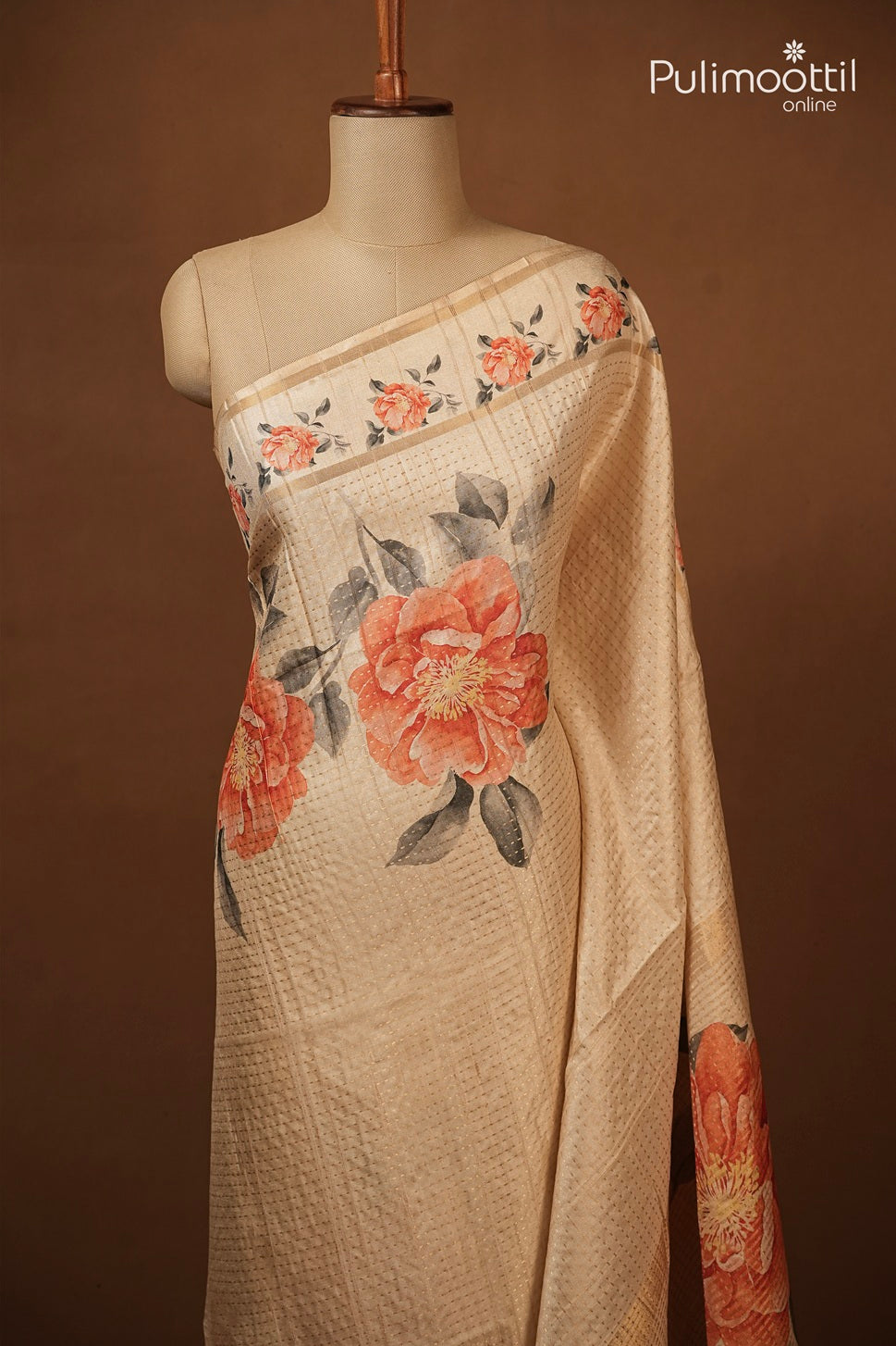 Ivory Colour Semi Jute Traditional Saree