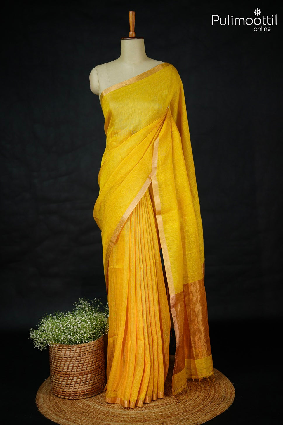 Yellow Colour Linen Saree