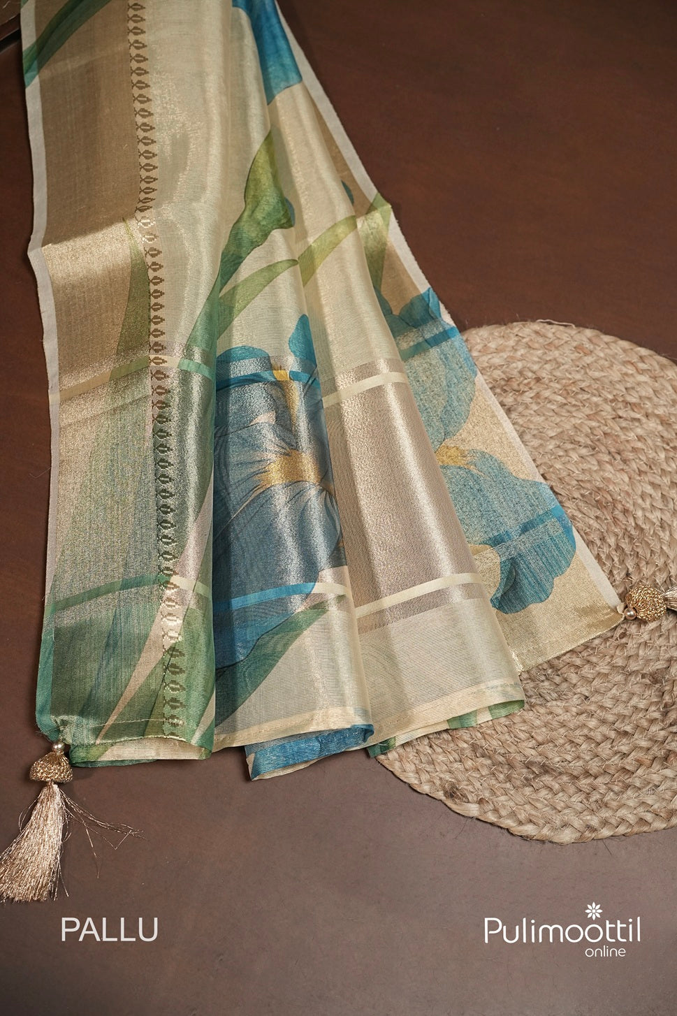 Light Golden Tissue Organza Traditional Saree