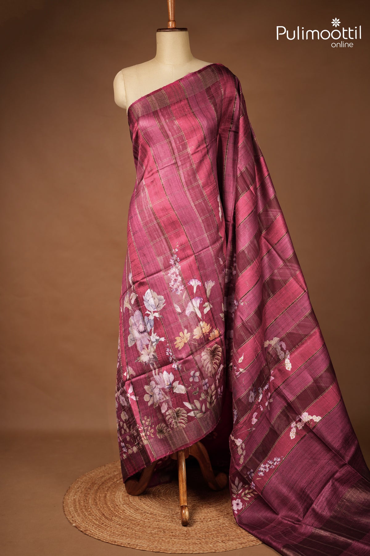Dark Pink Colour Jute Silk Saree