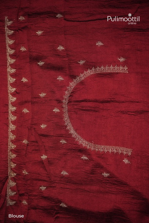 Reddish Maroon Vijithra Silk Golden Zari  Butta Work On Body.