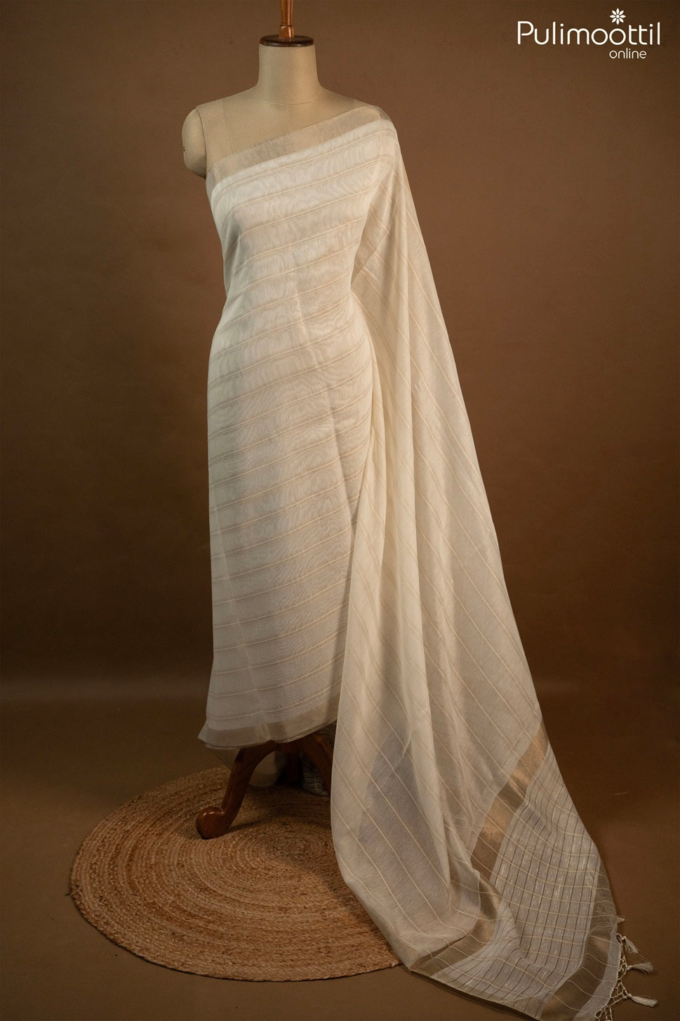 Off-White Colour Sheer Linen Saree