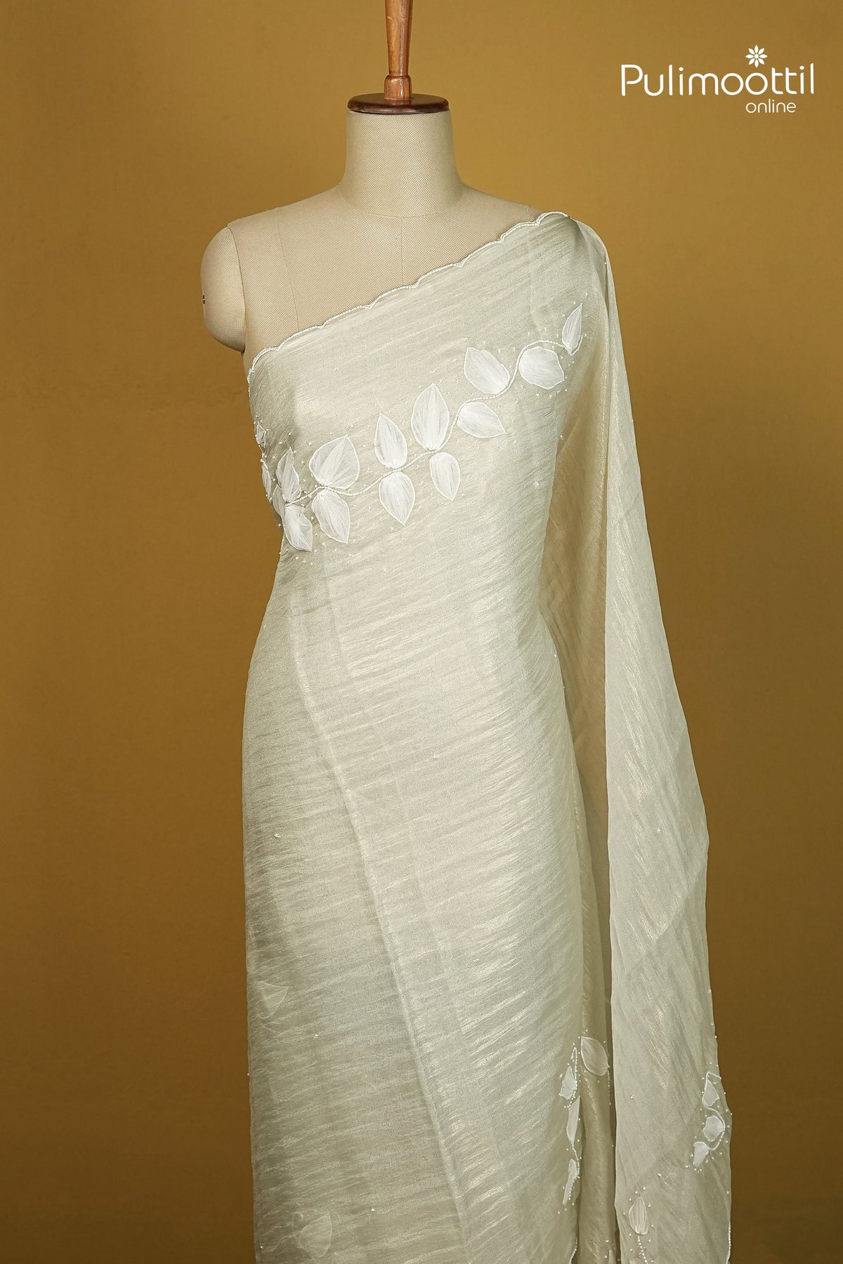 Light Sage Green Colour Shimmer Crushed Organza Fancy Saree