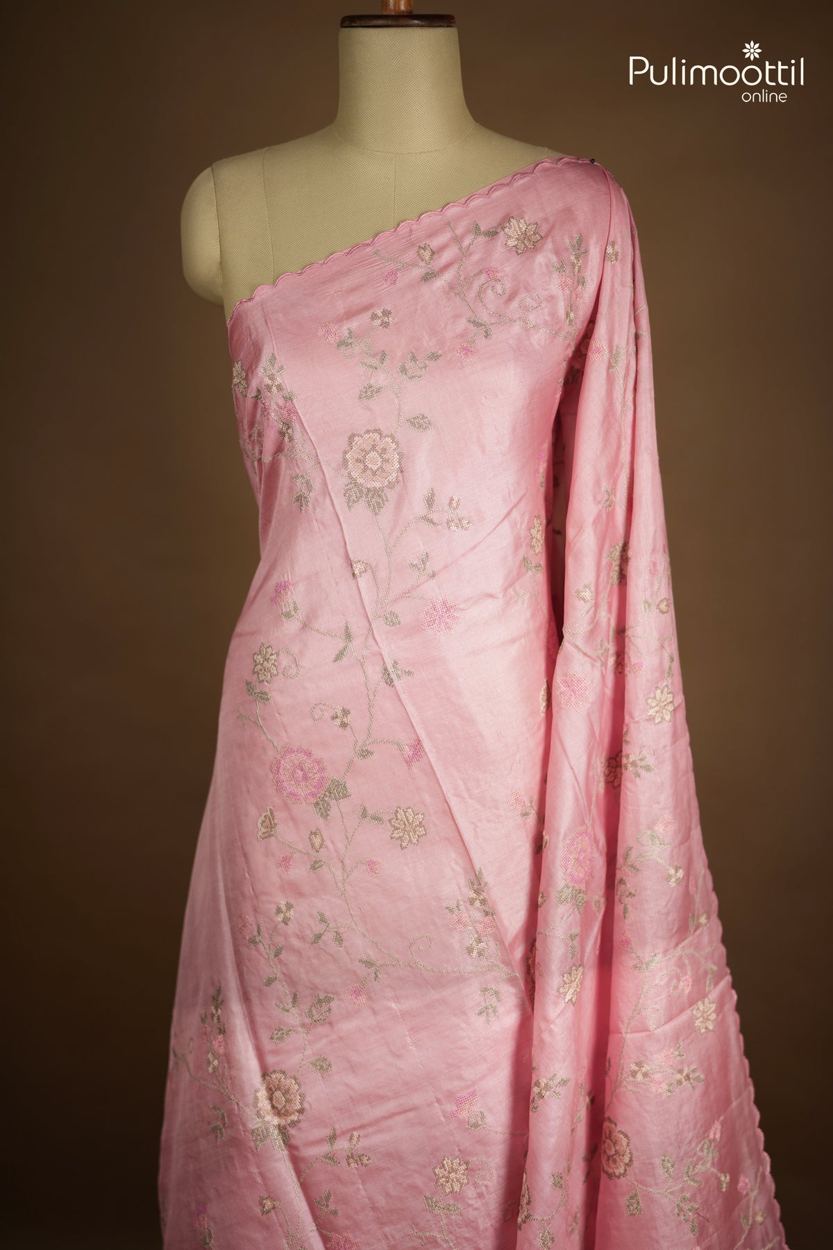 Pastel Pink Colour Tussar Silk Saree
