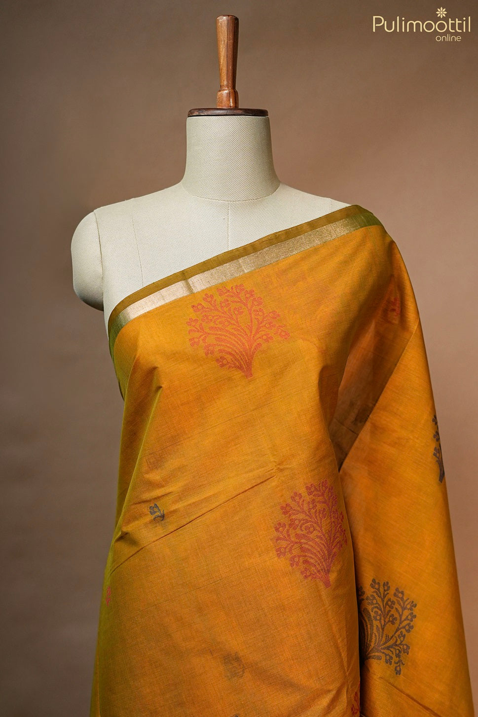 Orange Yellow Colour Handloom Cotton Saree.