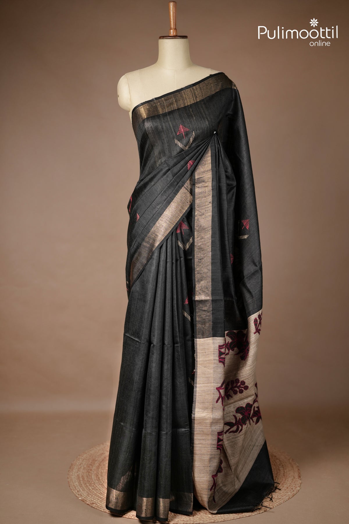 Black Colour Jute Silk Saree