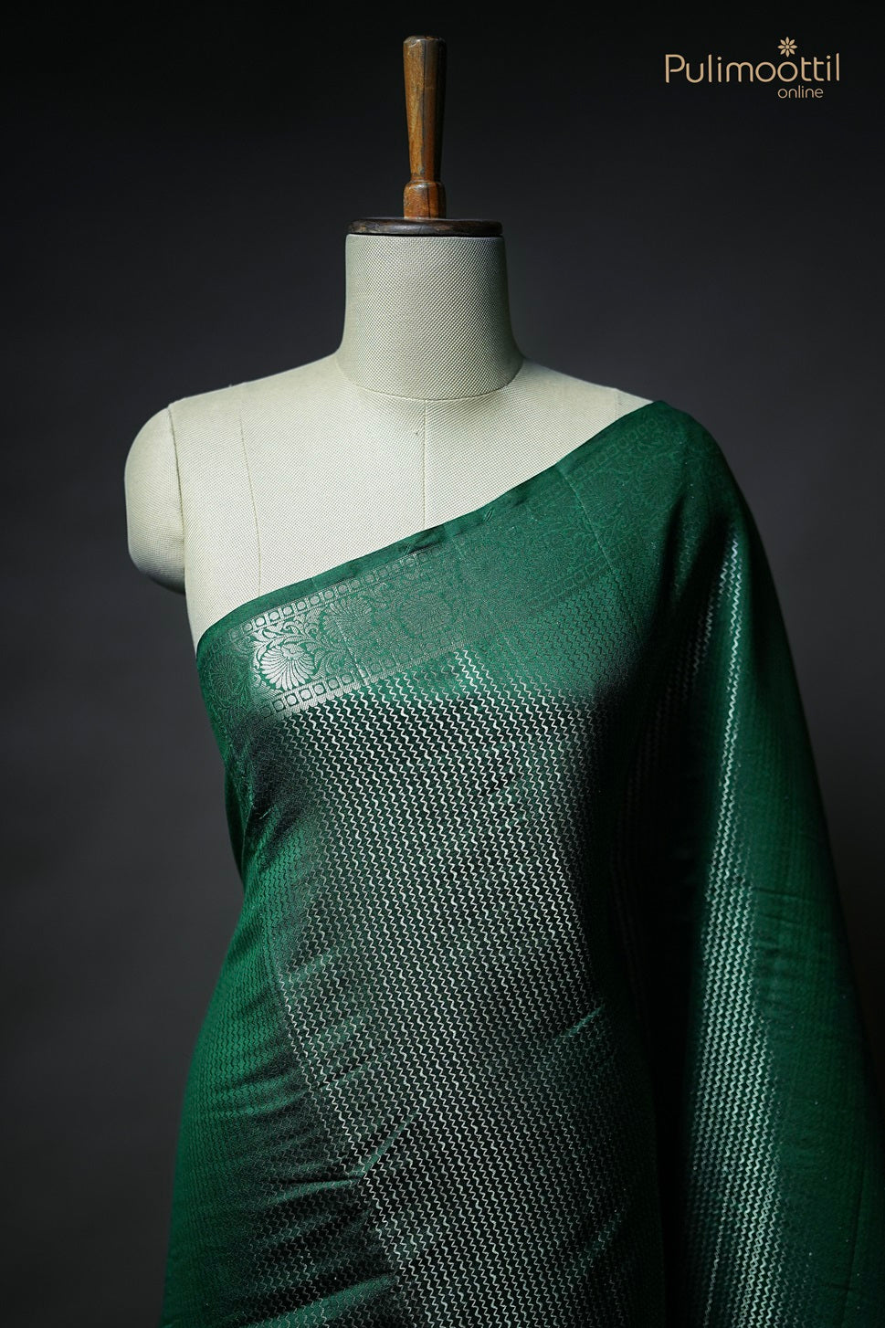 Bottle Green Chiniya Silk Saree