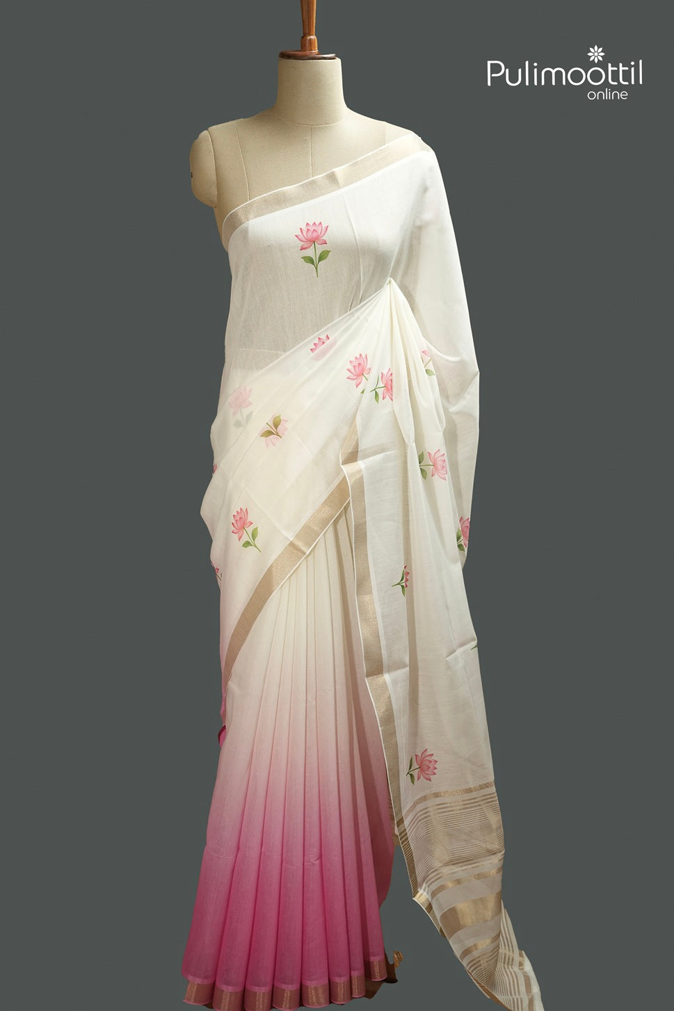 Semi Chanderi Off White Ombre Saree