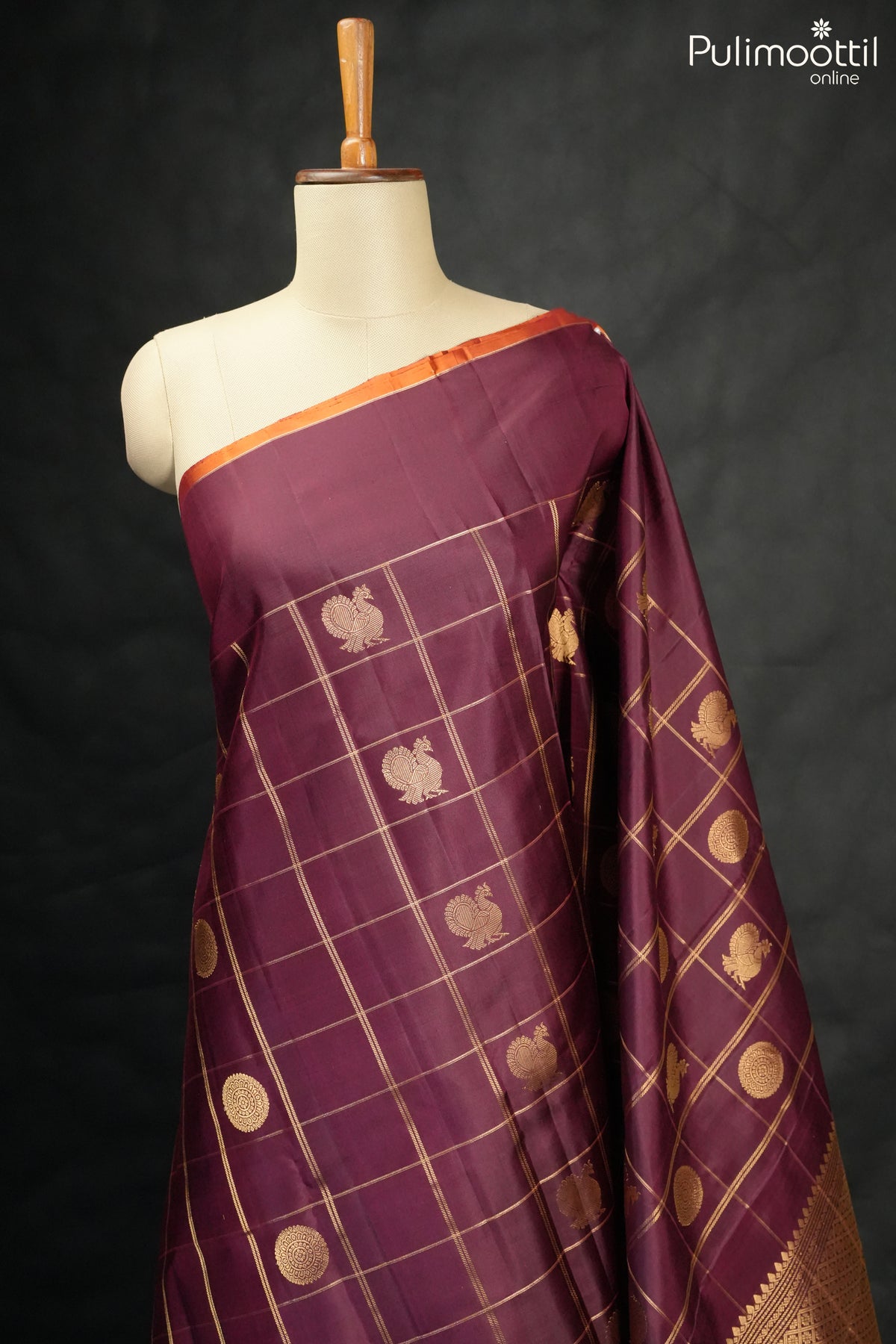 Wine Red Colour Kanchipuram Designer Saree