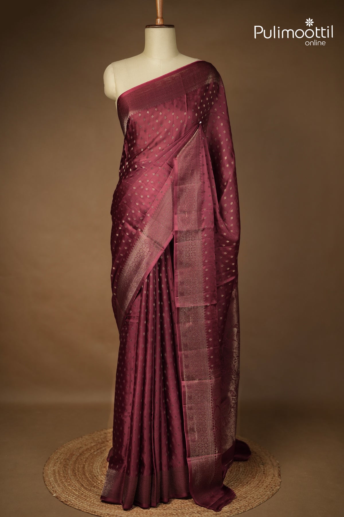 Dark Coral Peach Colour Banarasi Saree